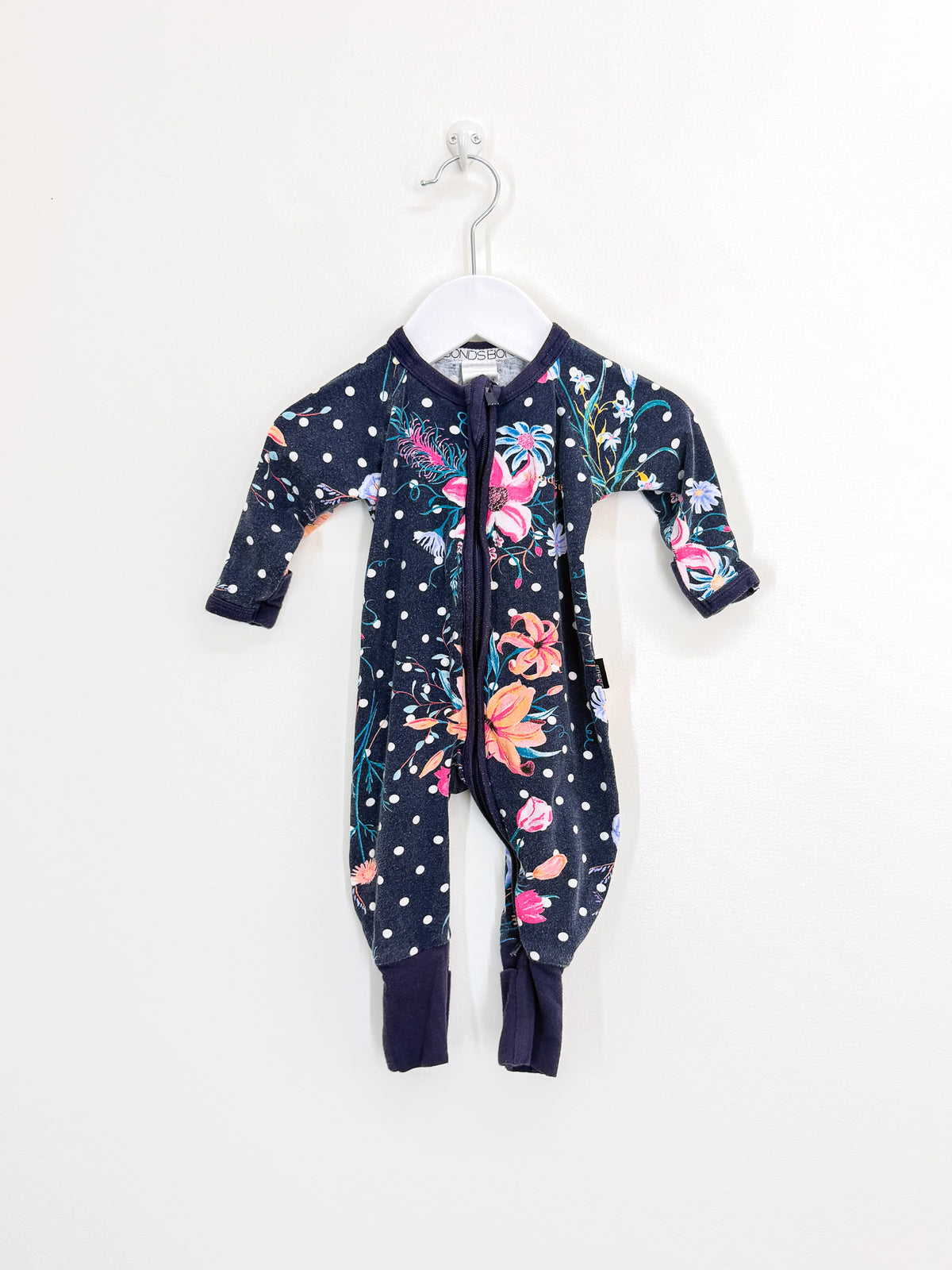 Bonds wondersuit - floral navy dots (0-3m)
