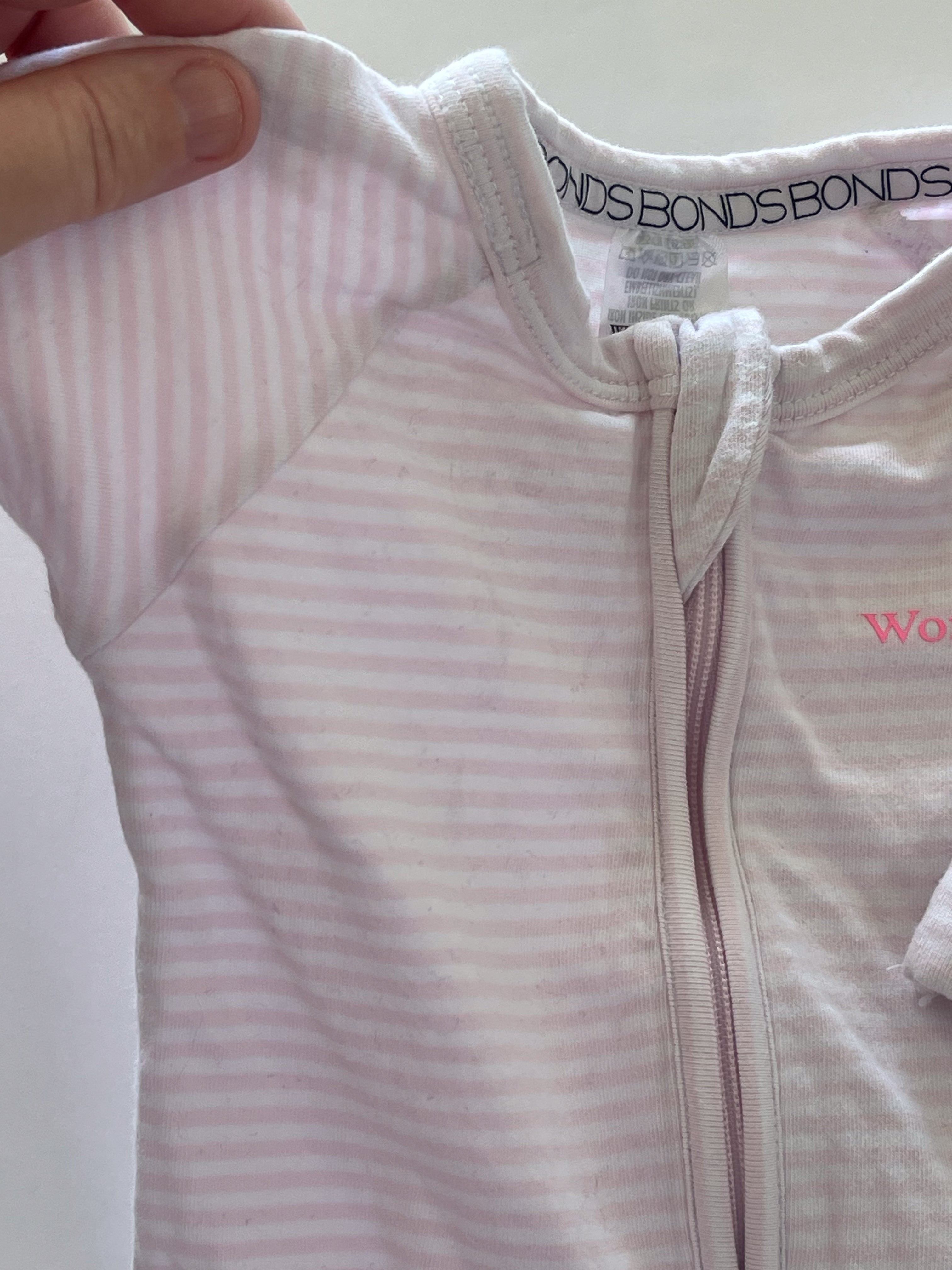 Bonds wondersuit - pink stripe (0-3m)