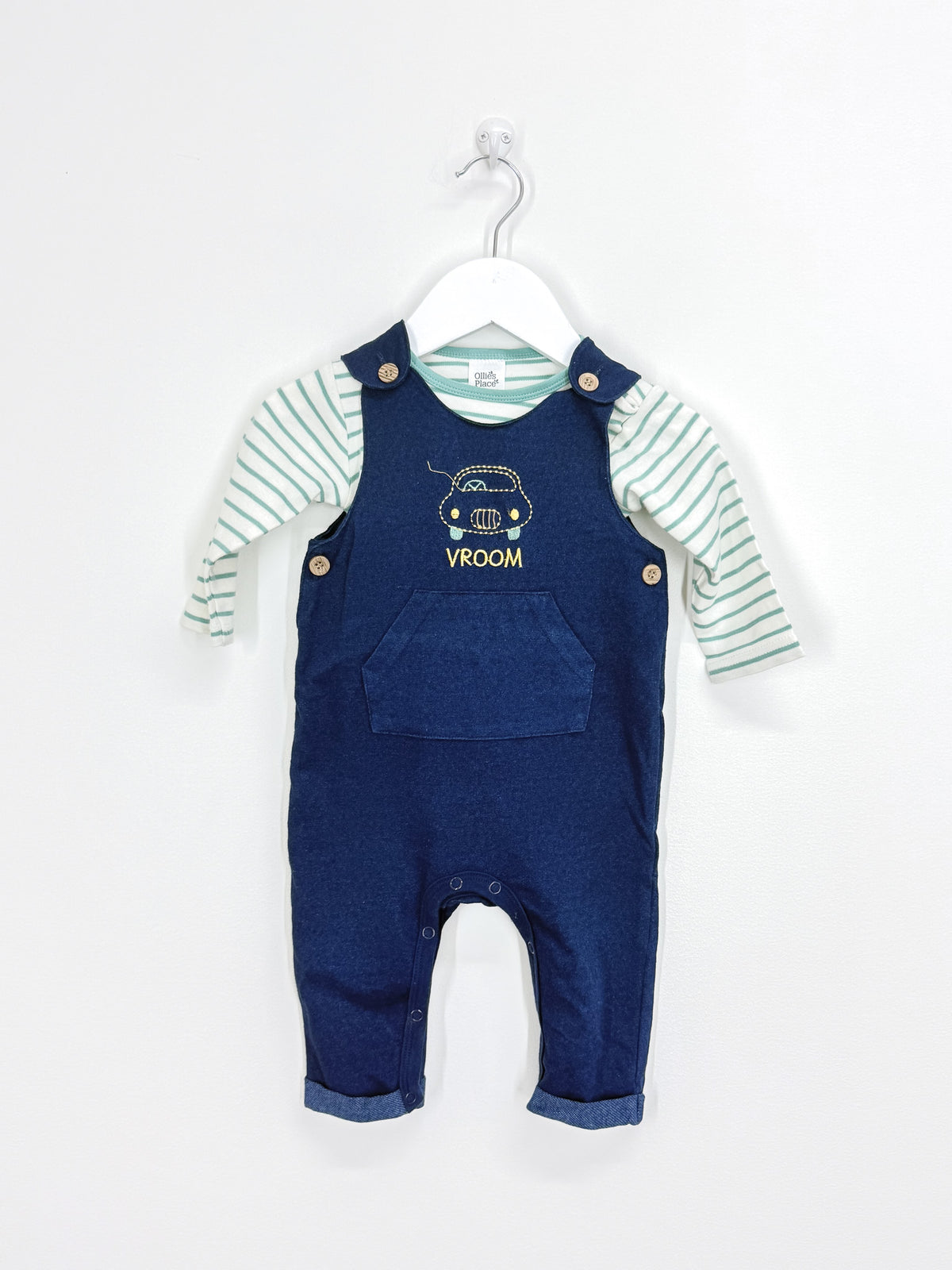 Ollies Place bodysuit + overalls matching set (3-6m)