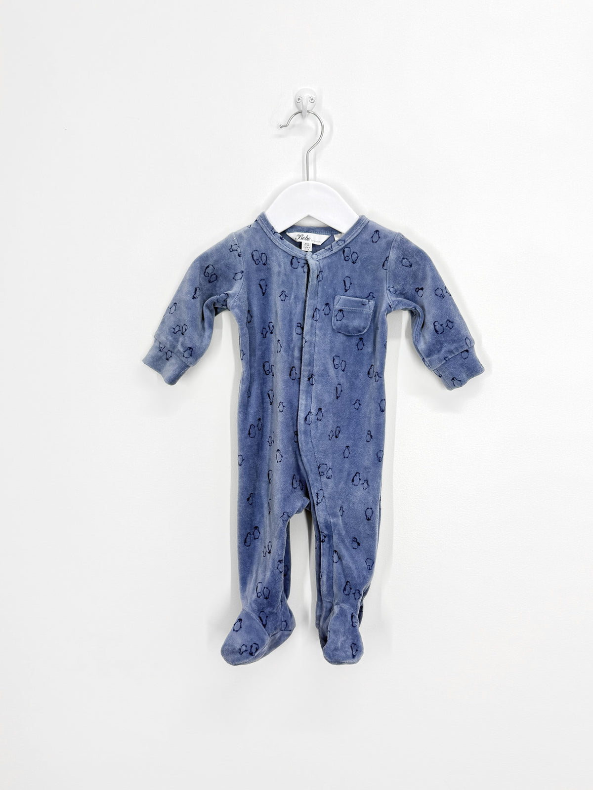 Bébé by Minihaha velour zipsuit - penguins (0-3m)