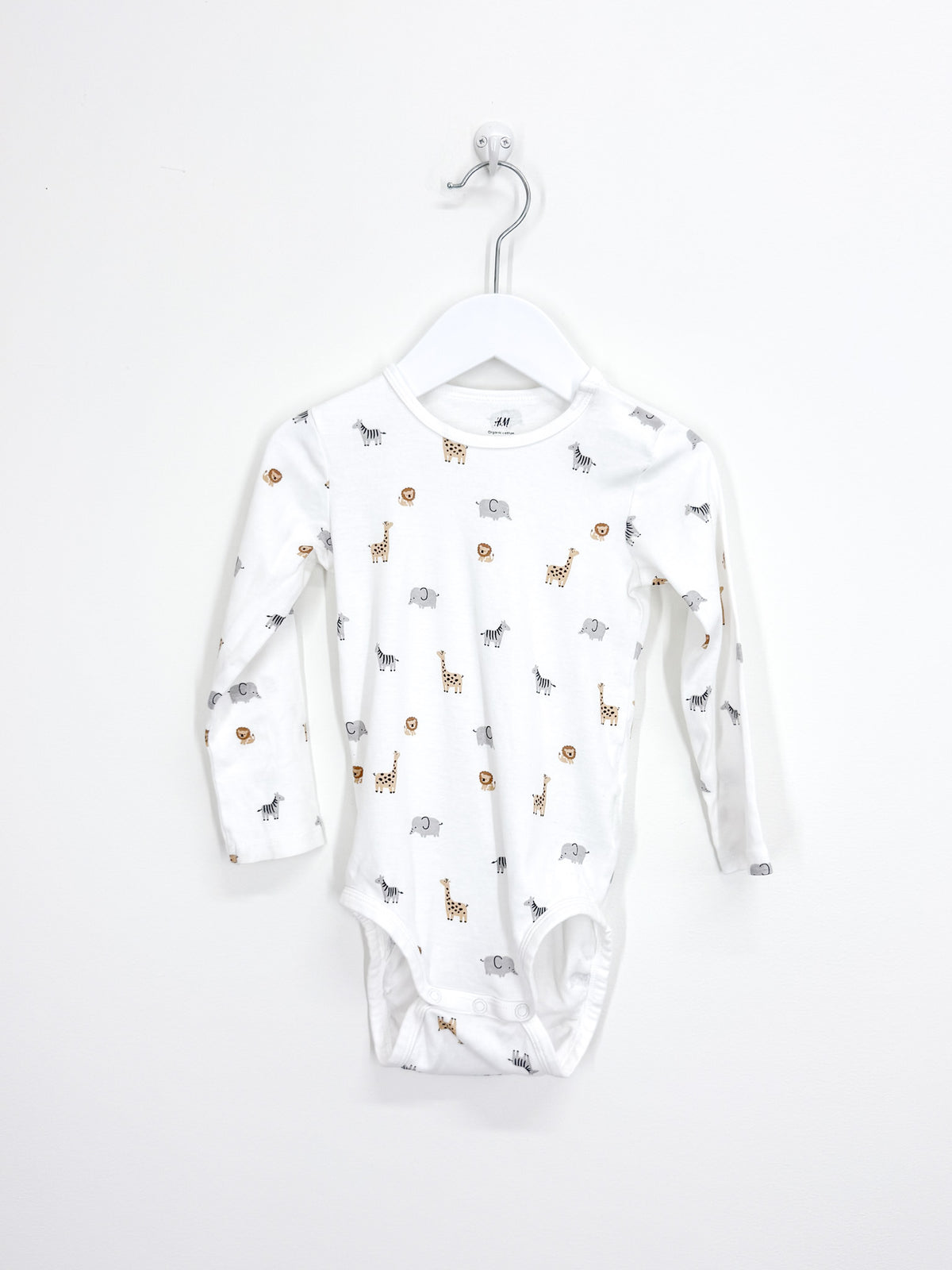 H&M organic long sleeve bodysuit - safari animals (18-24m)