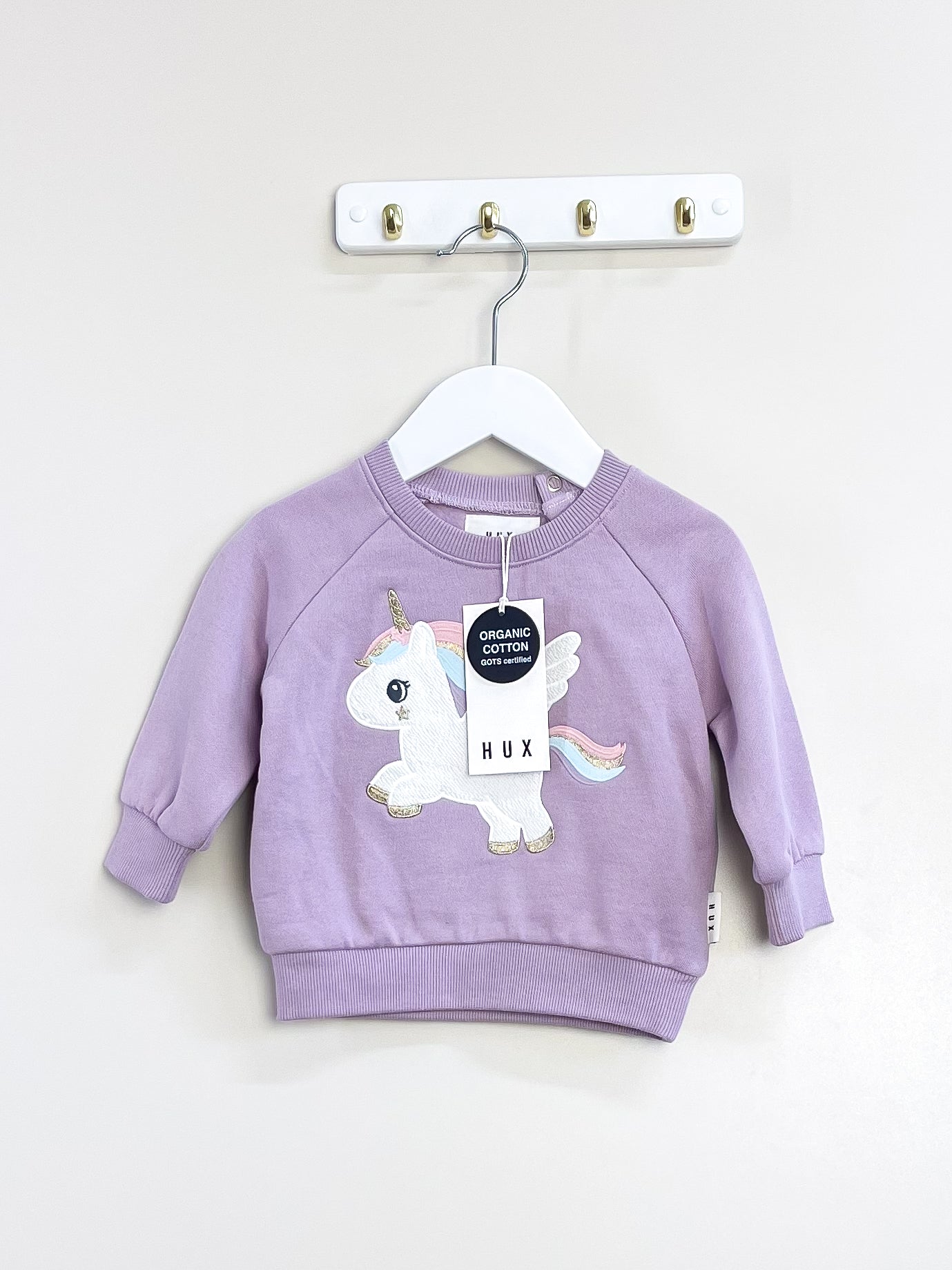 BNWT Hux organic magical unicorn sweatshirt (6-12m)