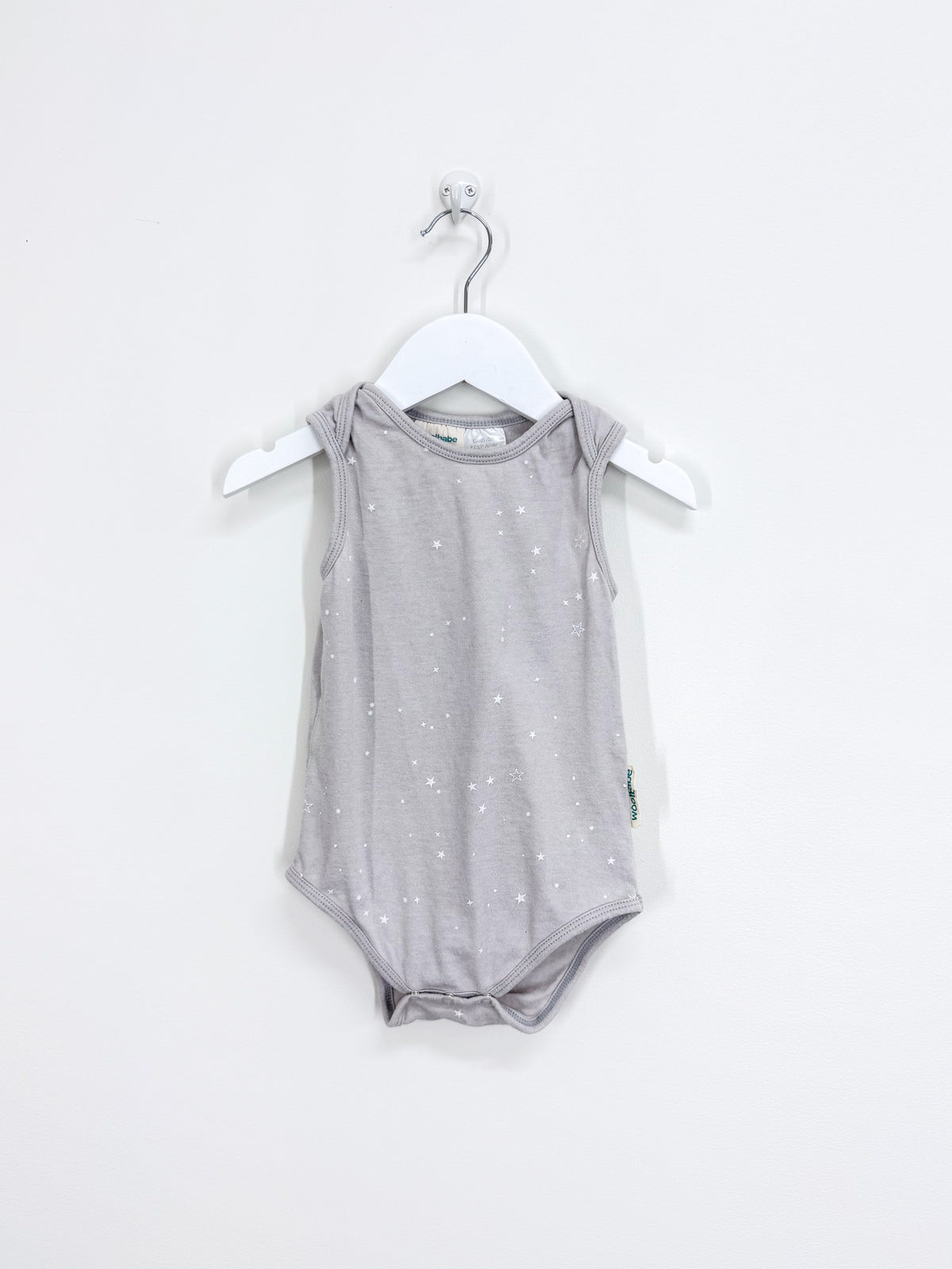 Woolbabe merino cotton singletsuit - pebble stars (3-6m)