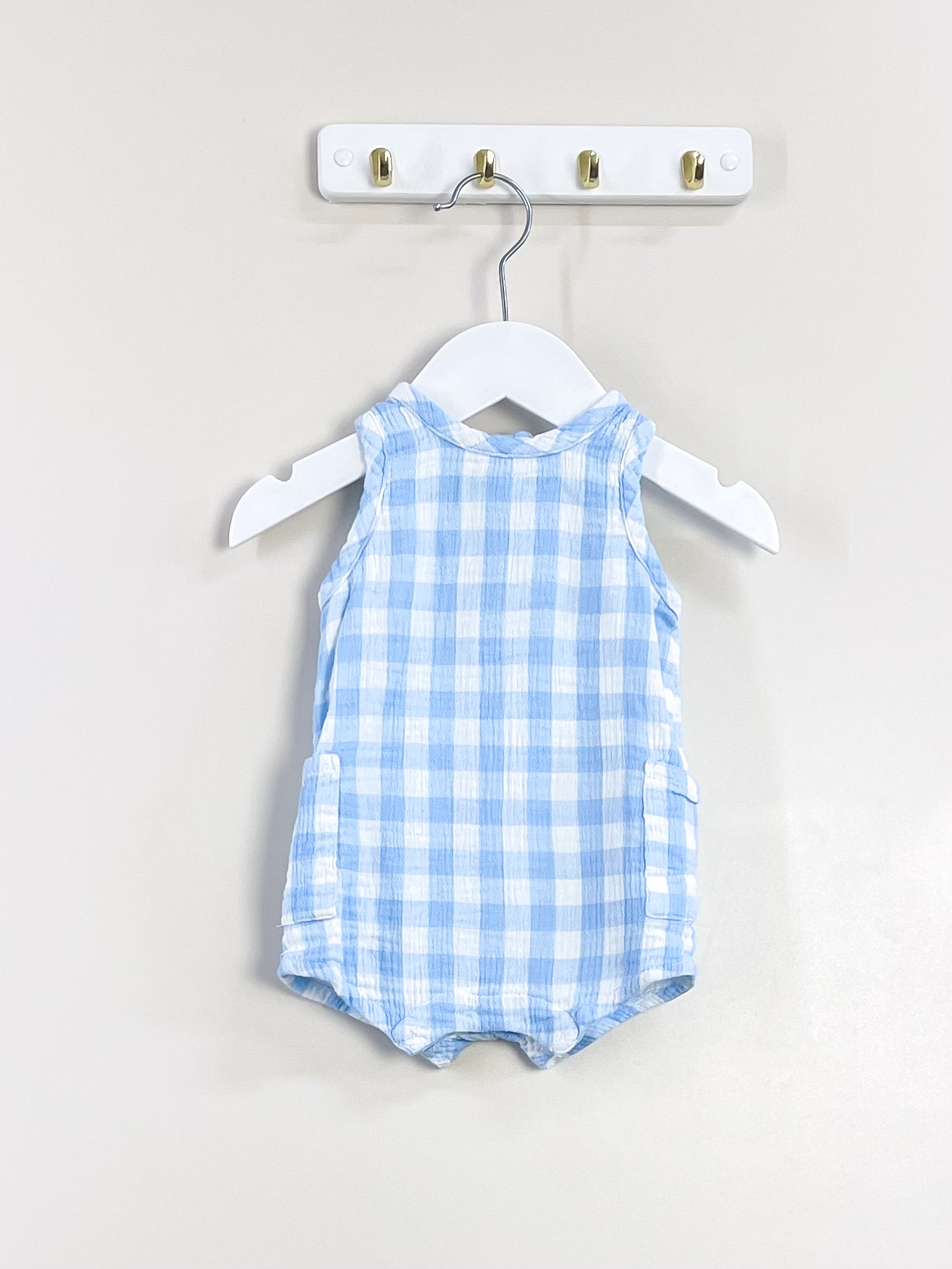 Seed muslin romper - blue gingham (0-3m)