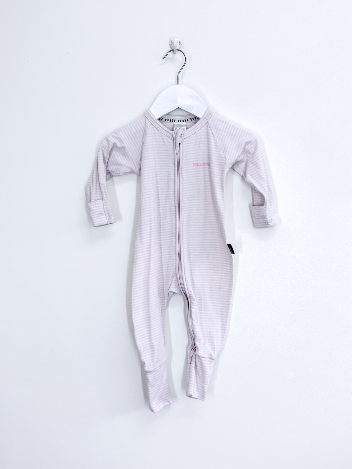 Bonds wondersuit - pink stripe (newborn)