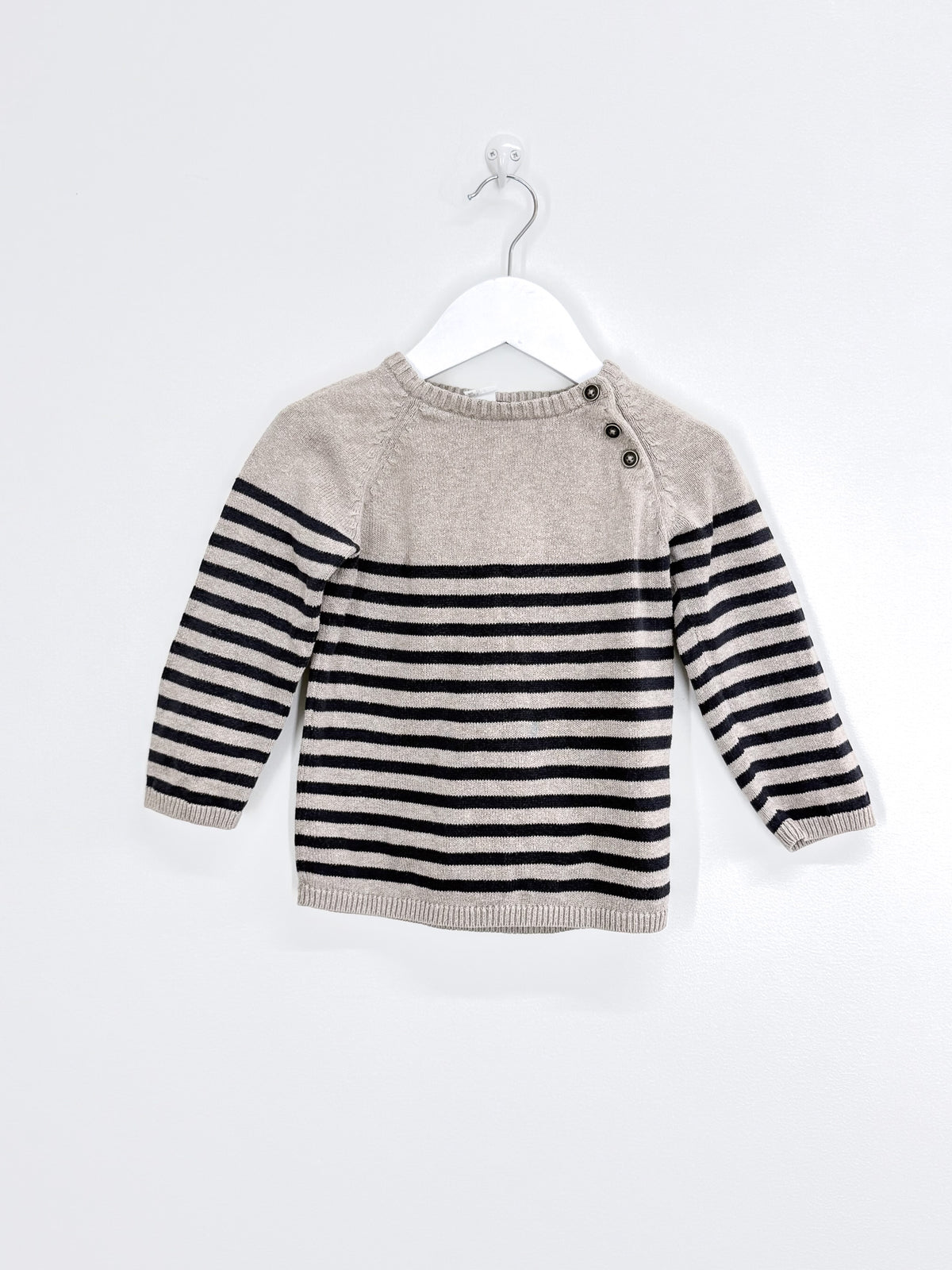 H&M cotton knit jersey - brown navy stripe (18-24m)