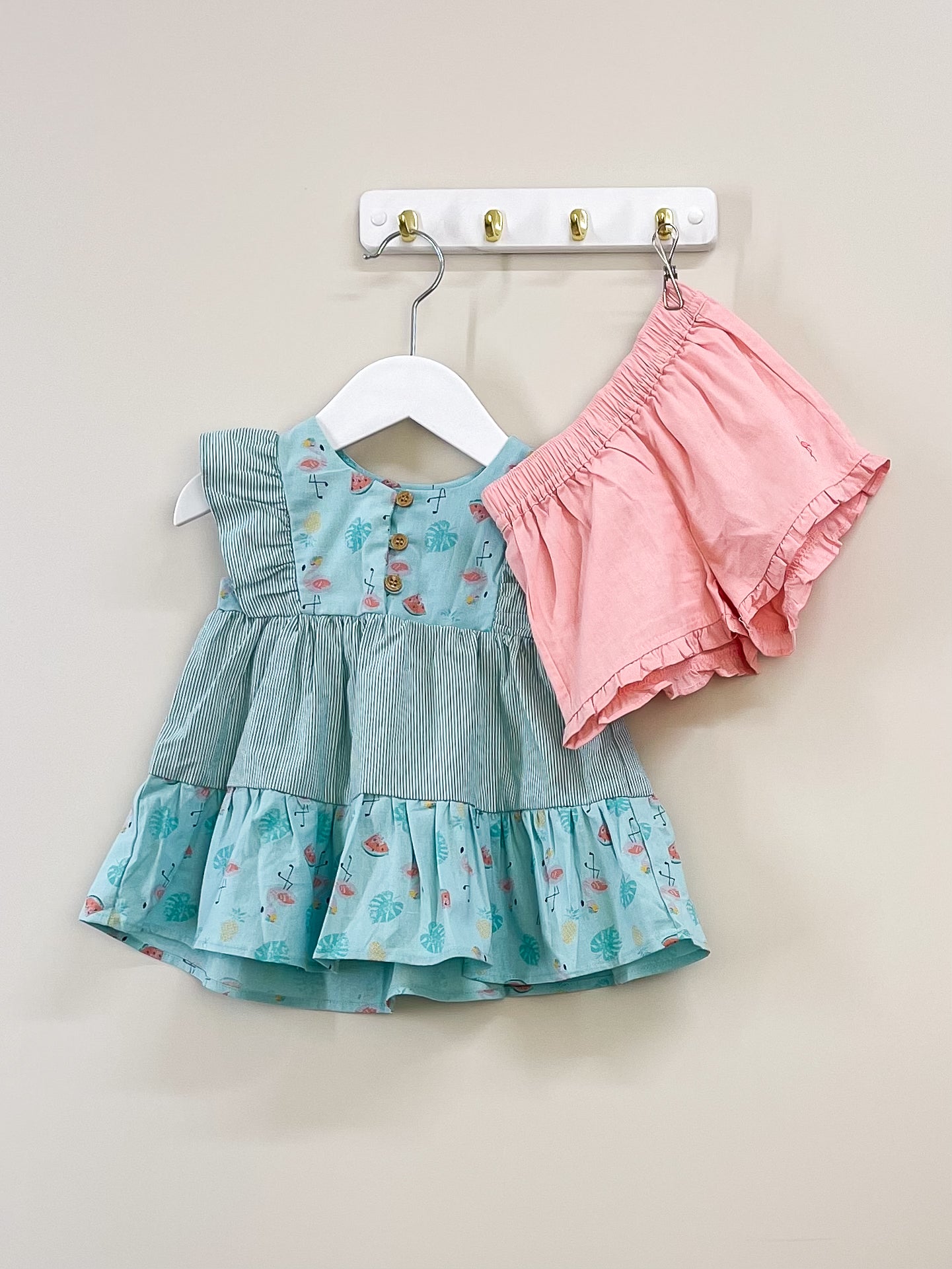 Teeny Weeny fruity flamingo dress & shorts set (3-6m)