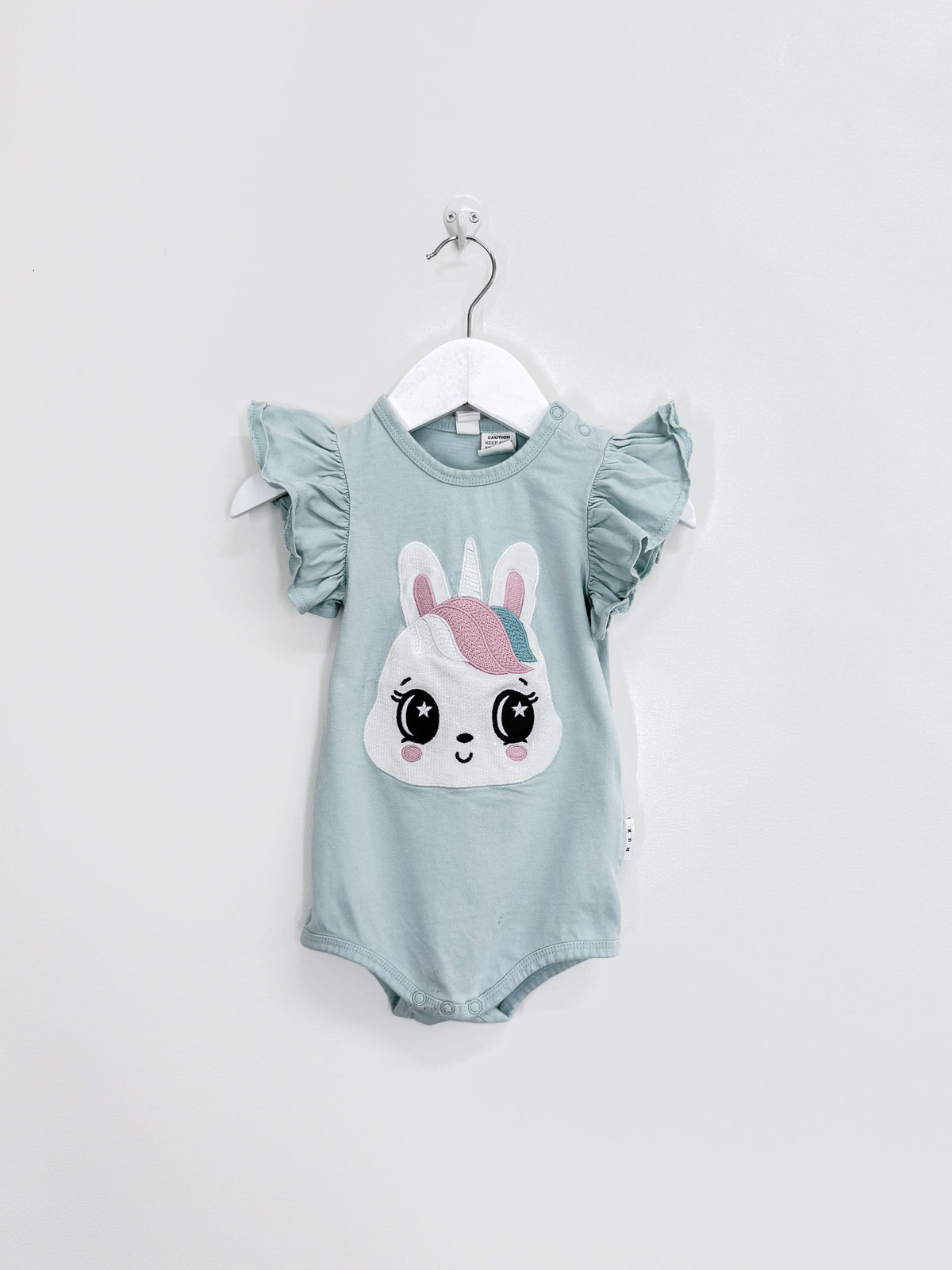 Hux organic bunny love short sleeve frill bodysuit (6-12m)