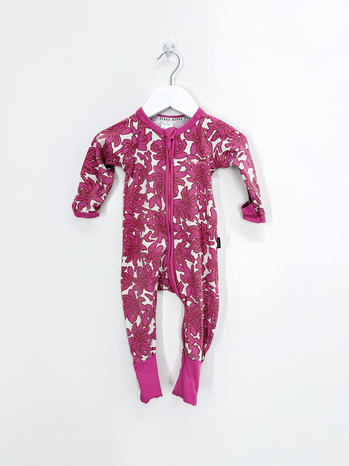 Bonds wondersuit - pink cream palms (3-6m)