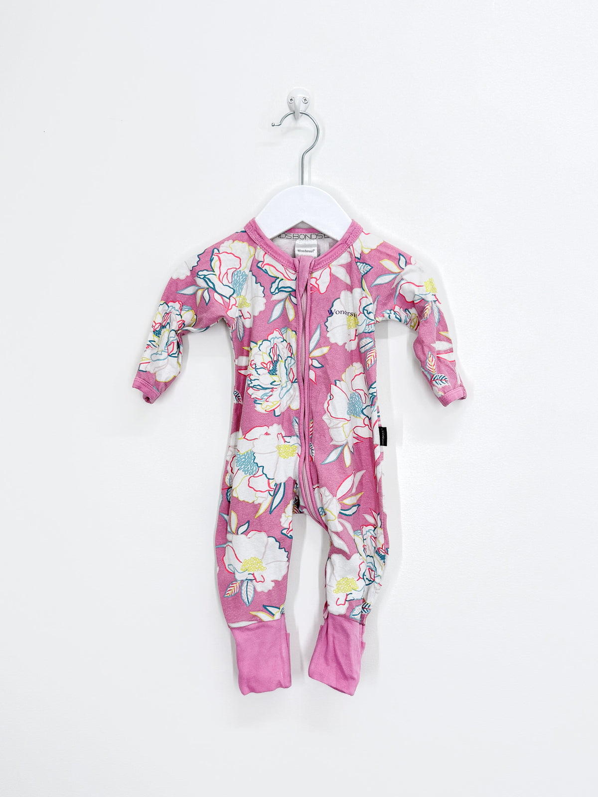 Bonds wondersuit - pink floral (0-3m)