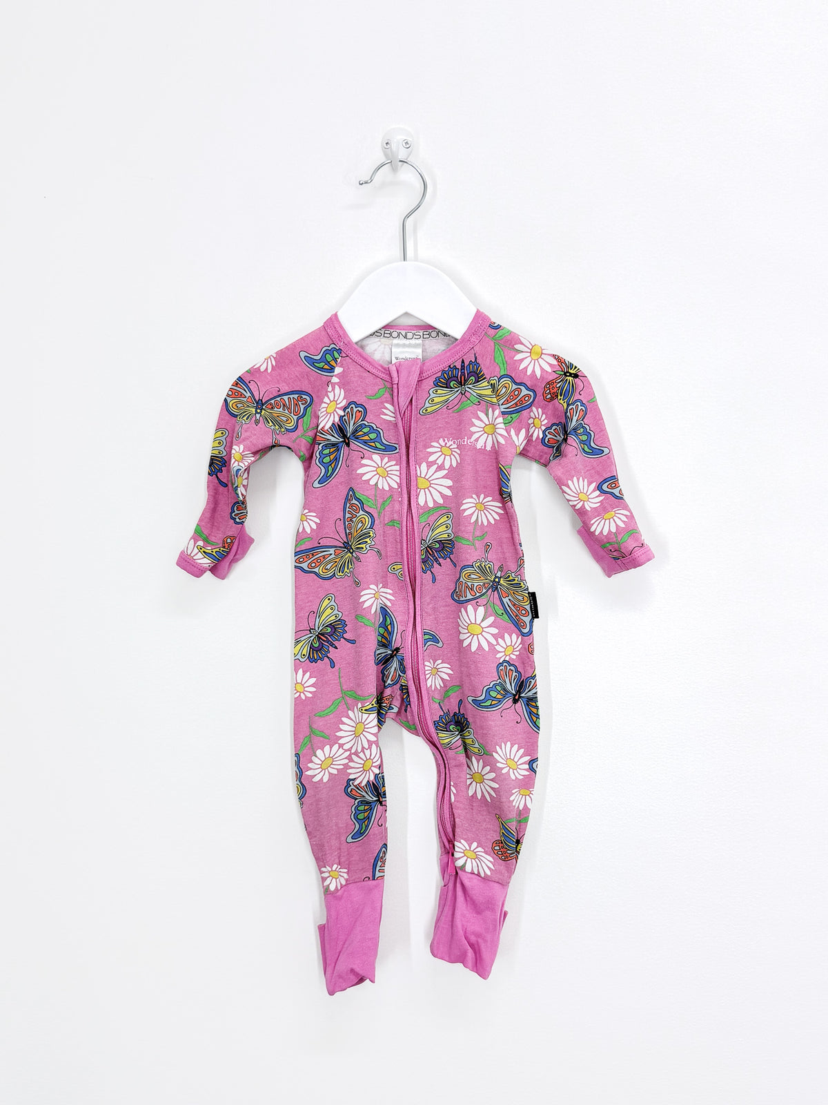 Bonds wondersuit - pink butterflies (0-3m)