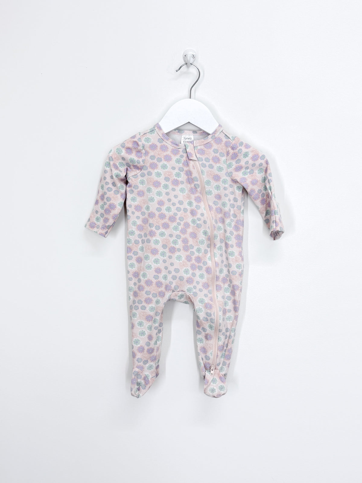 Teeny Weeny zipsuit - pink lilac floral (3-6m)