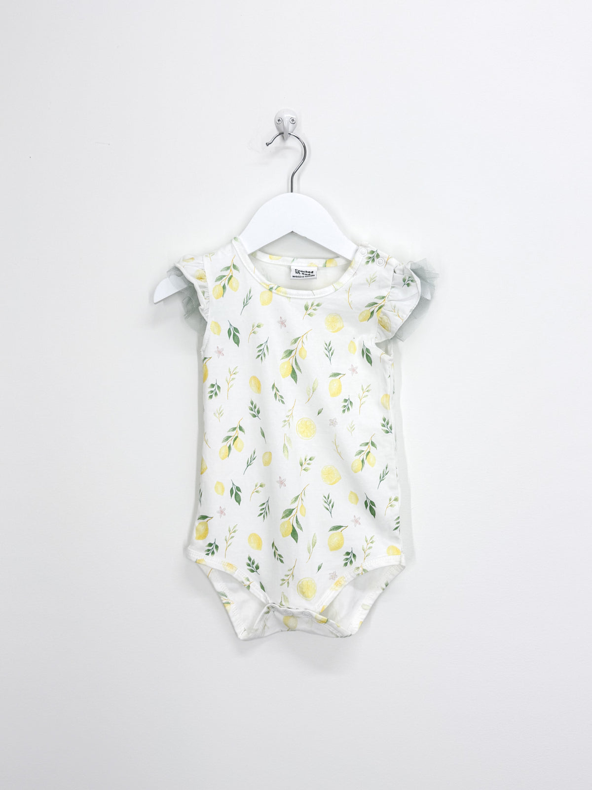 Cracked Soda short sleeve lemon flutter bodysuit (12-18m)