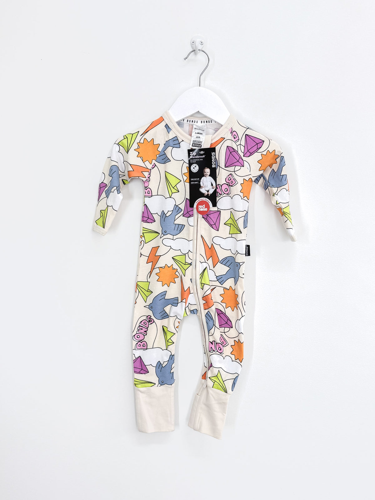 BNWT Bonds wondersuit - paper sky (3-6m)