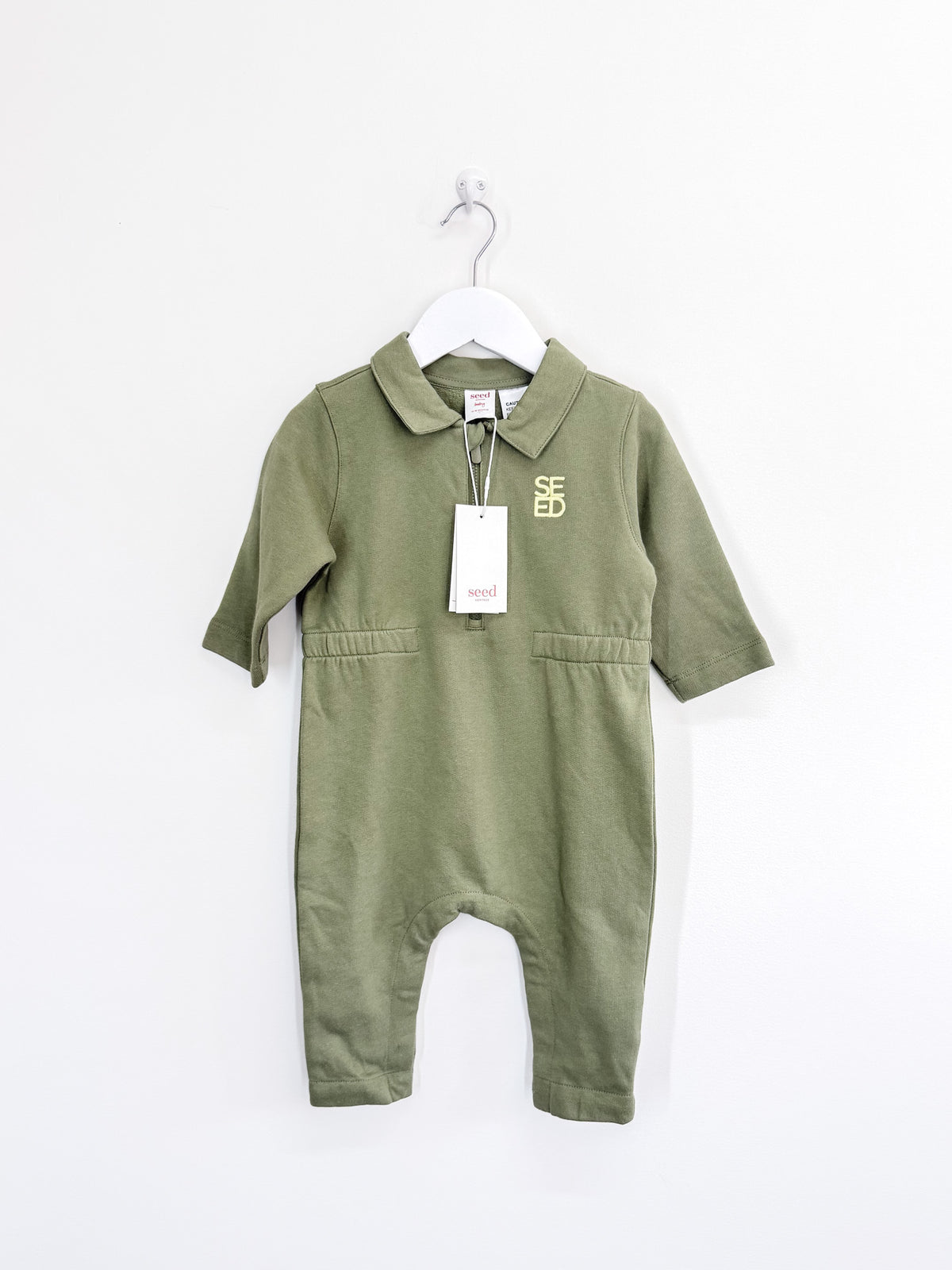 BNWT Seed Heritage zip collar onesie - dark sage (12-18m)