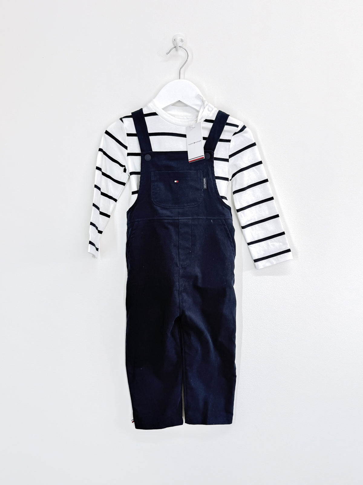 BNWT Tommy Hilfiger corduroy dungarees & long sleeve top set (1y)