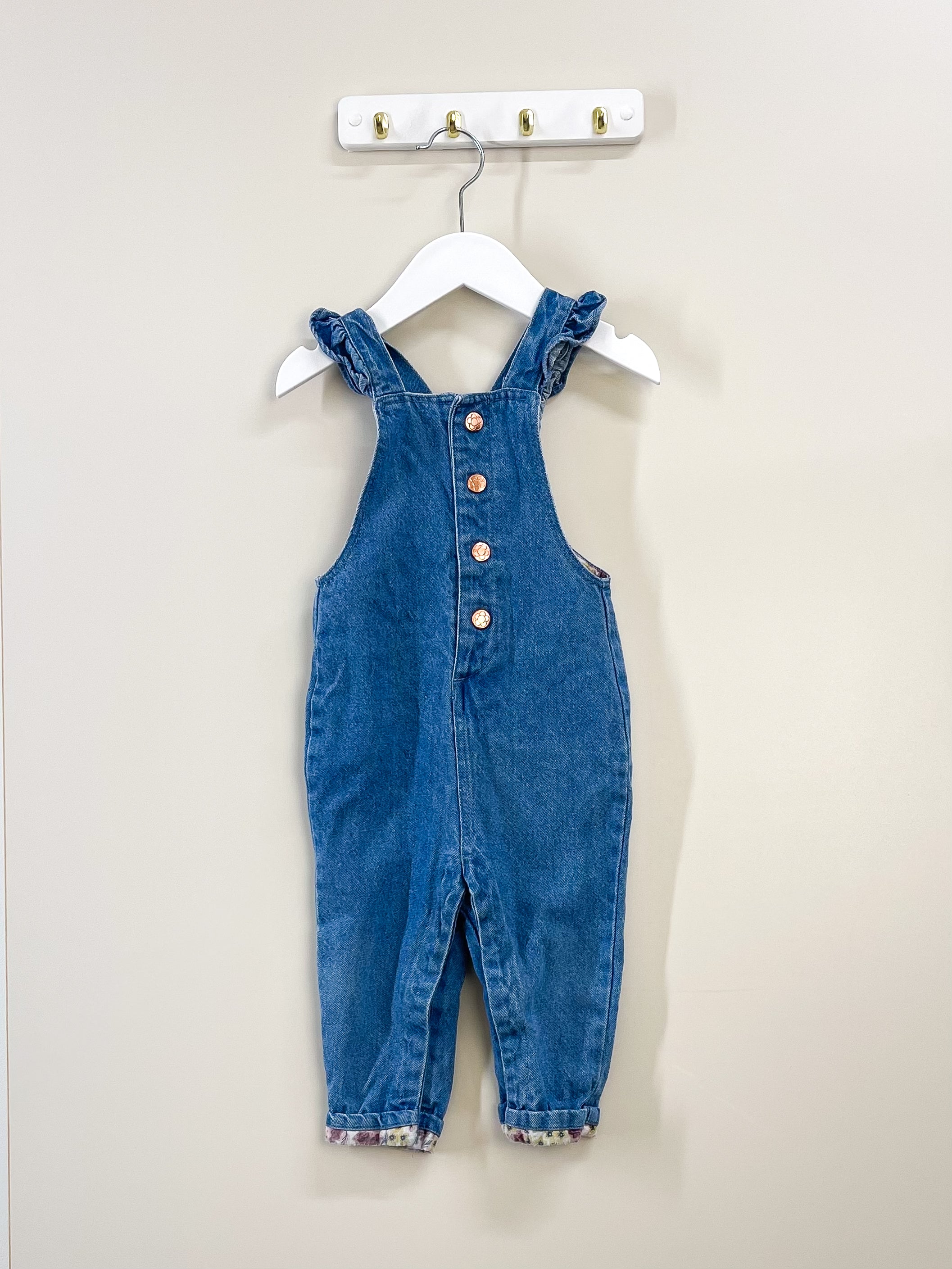 Teeny Weeny denim frill overalls (12-18m)