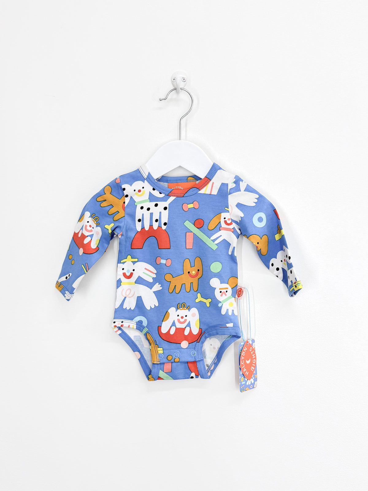 BNWT Halcyon Nights organic long sleeve bodysuit - puppy park (0-3m)