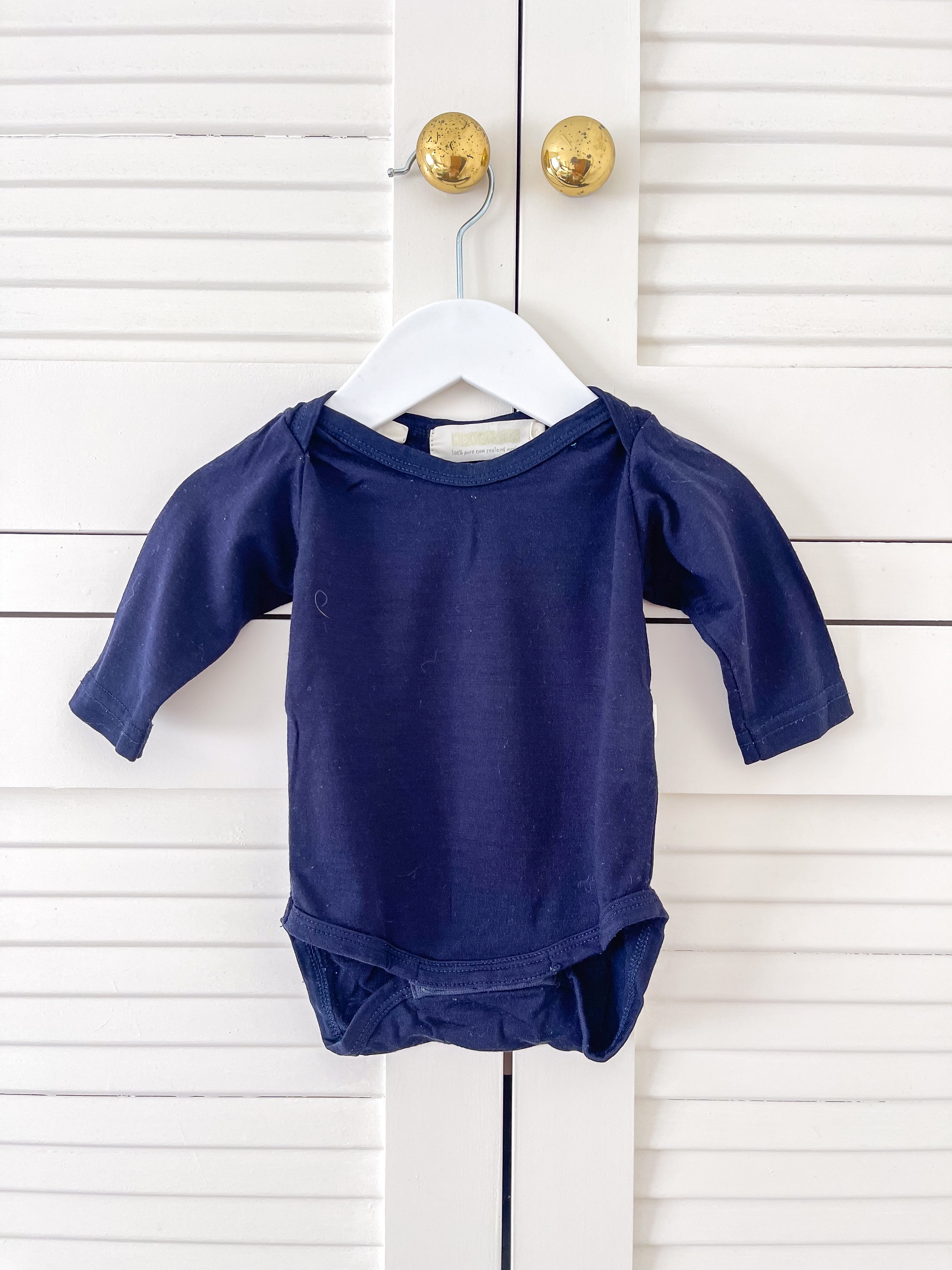 Mokopuna merino bodysuit - navy (0-3m)