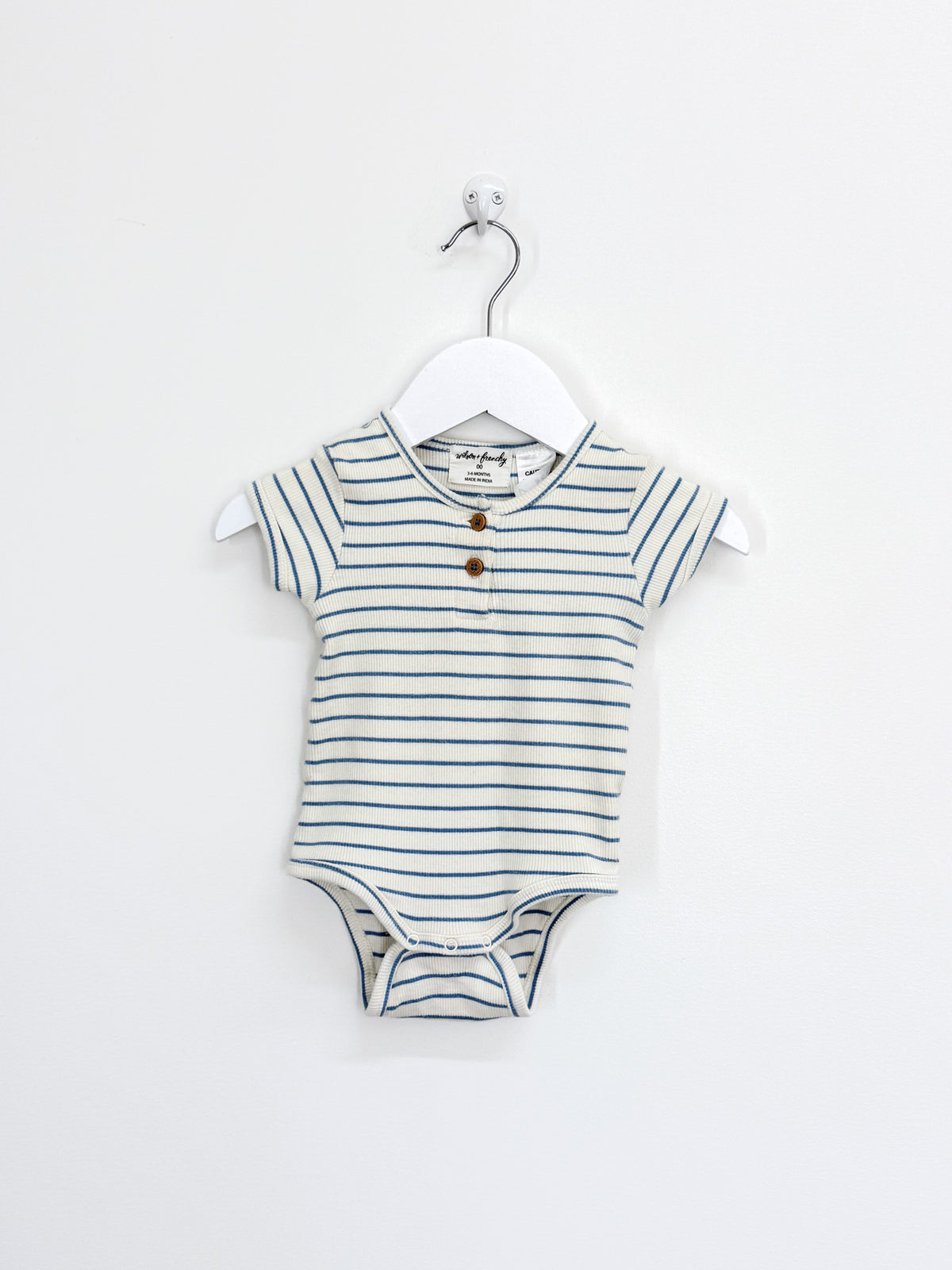 Wilson & Frenchy organic short sleeve rib henley bodysuit - blue stripe (3-6m)