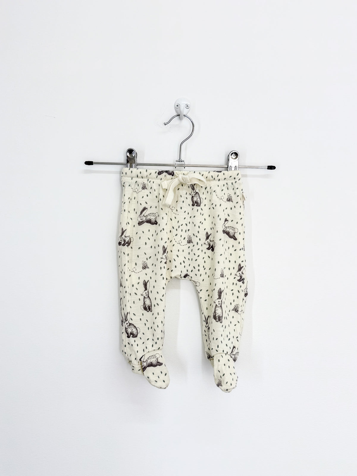 Nature Baby merino footed drawstring pants - rabbity (0-3m)