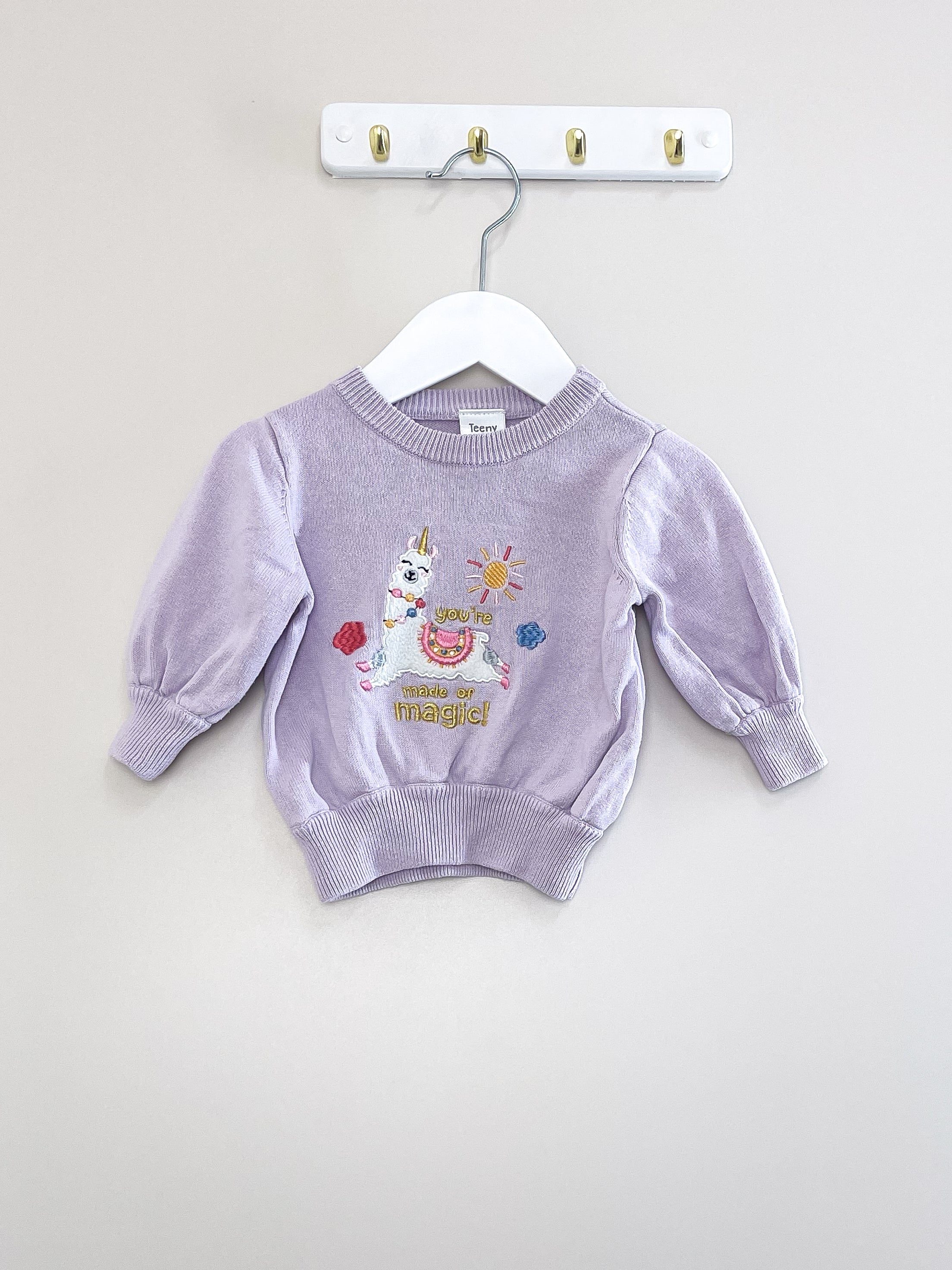 Teeny Weeny llama cotton knit pullover (3-6m)