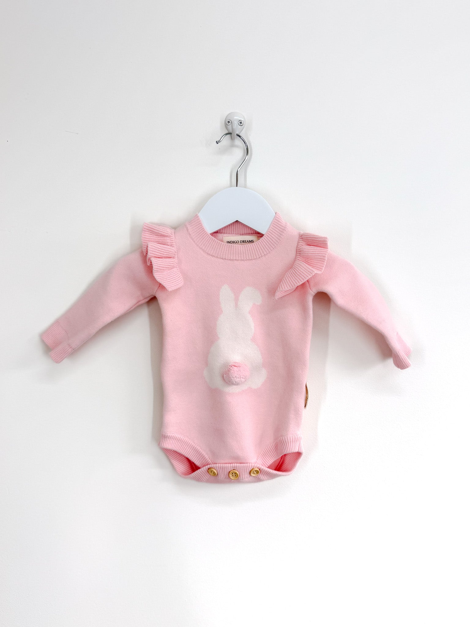 Indigo Dreams bunny pom romper (3-6m)