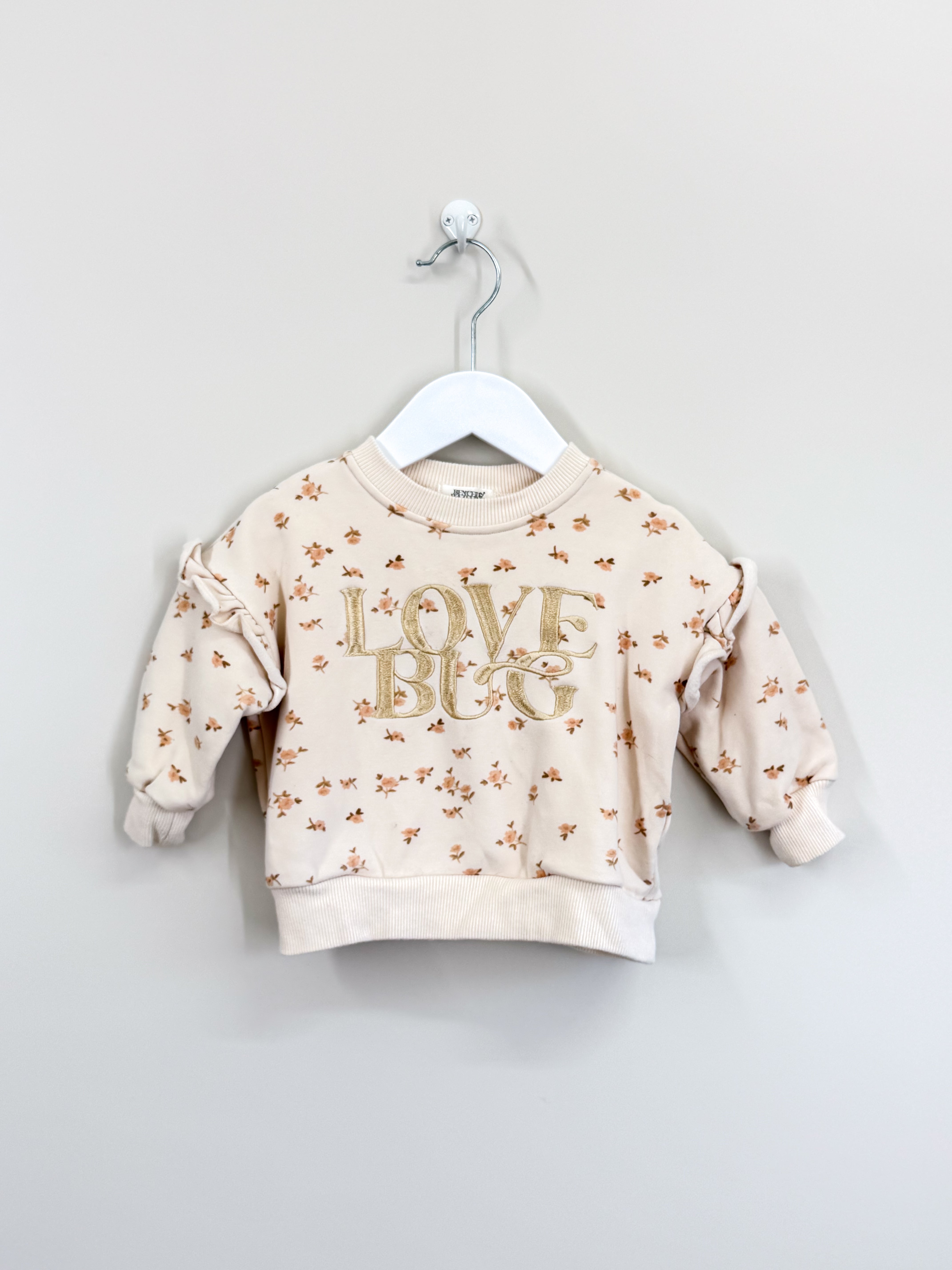 Bencer & Hazelnut love bug floral frill sleeve crew sweatshirt (6-12m)