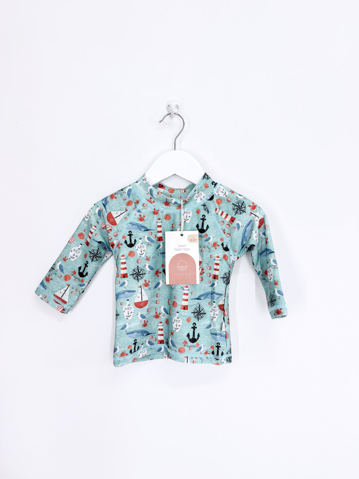 BNWT Neon By Nestling swim rash vest - navy ahoy UPF 50+ (6-12m)