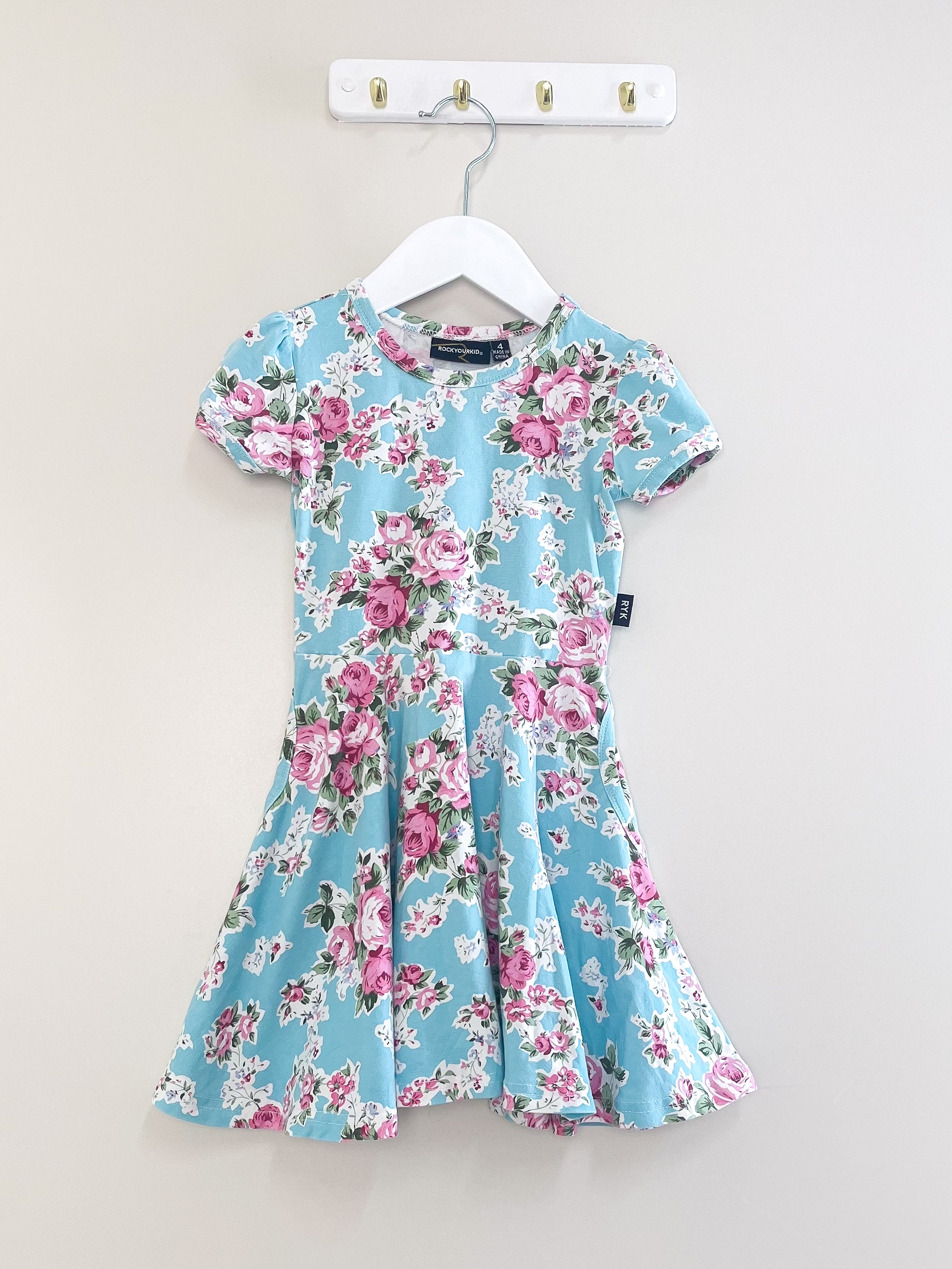 Rock Your Kid waisted dress - blue roses (4y)