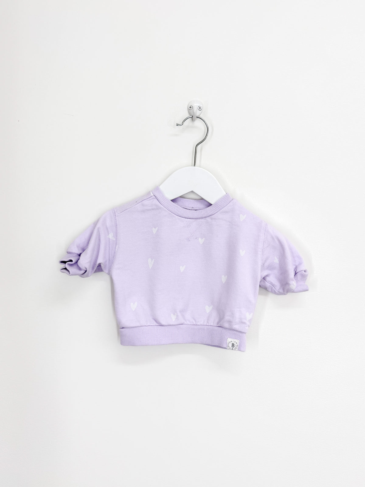 Cotton On Kids lilac hearts pullover (0-3m)