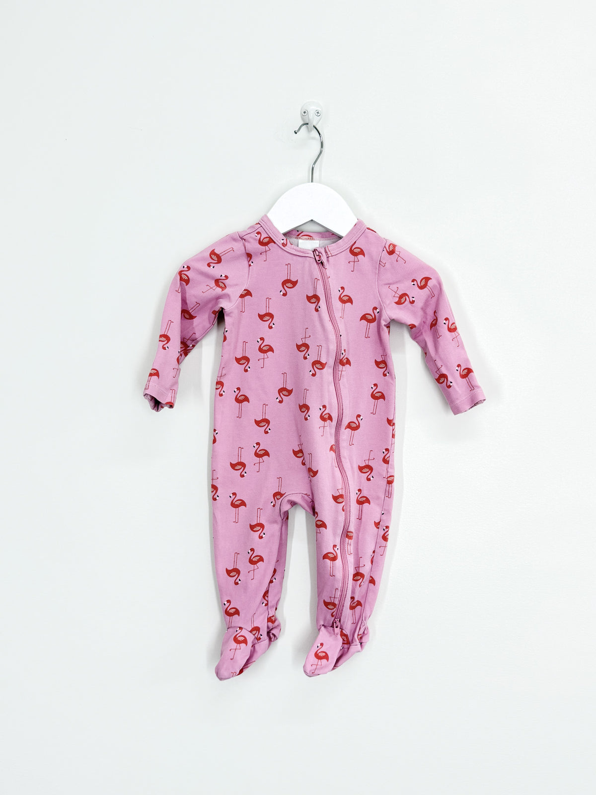 Teeny Weeny zipsuit - pink flamingos (3-6m)