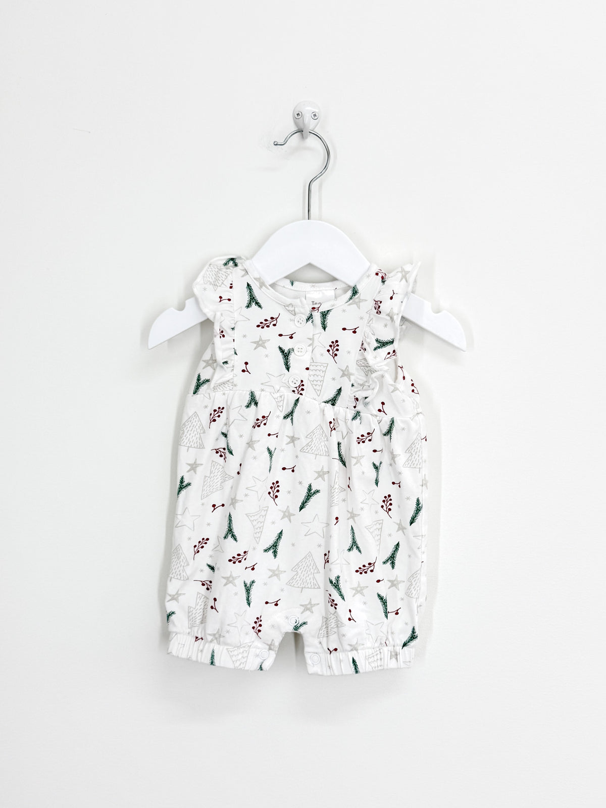 🎄 Teeny Weeny christmas frill romper white (0-3m)