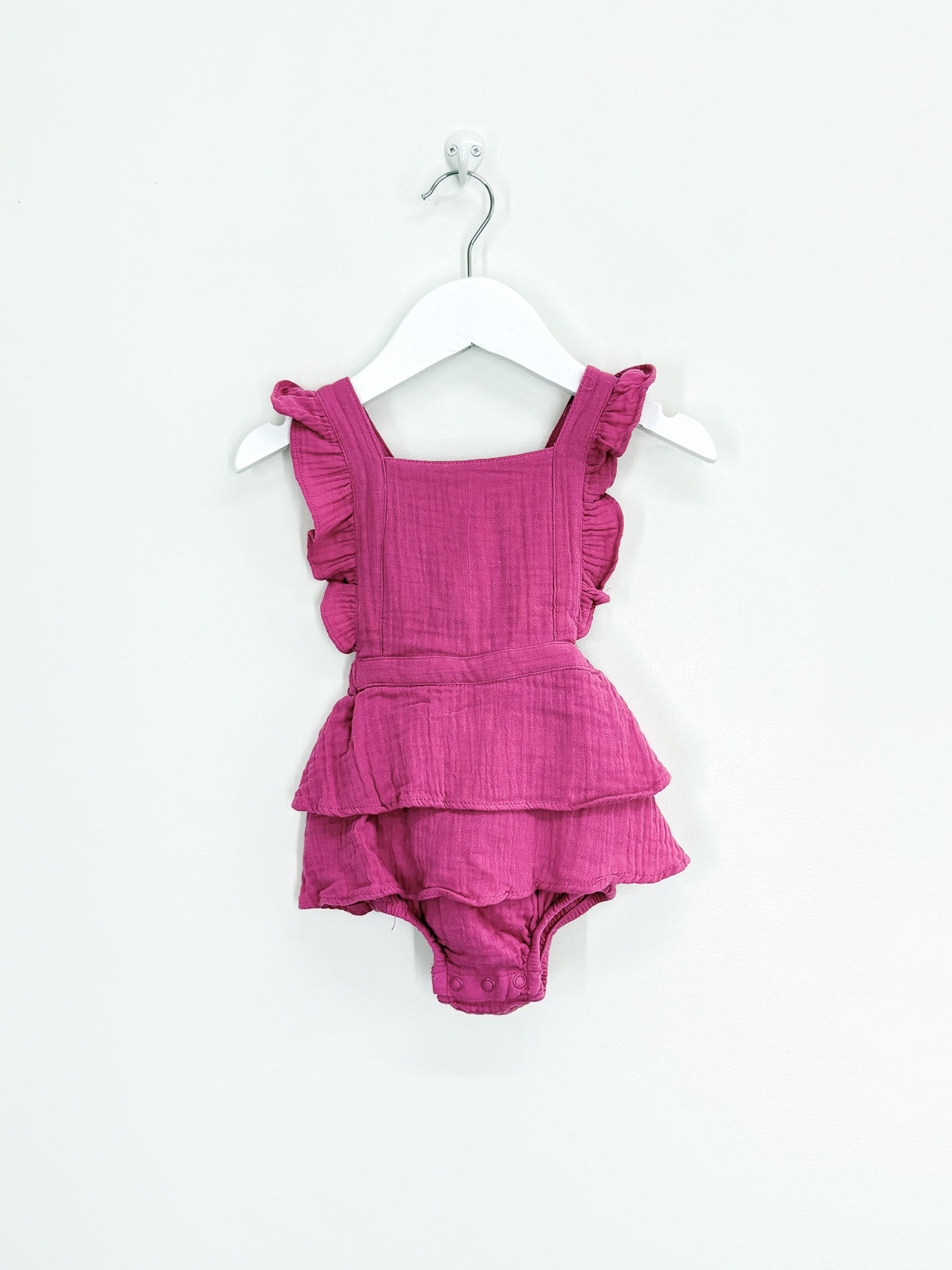 Teeny Weeny muslin ruffle romper - hot pink (6-12m)