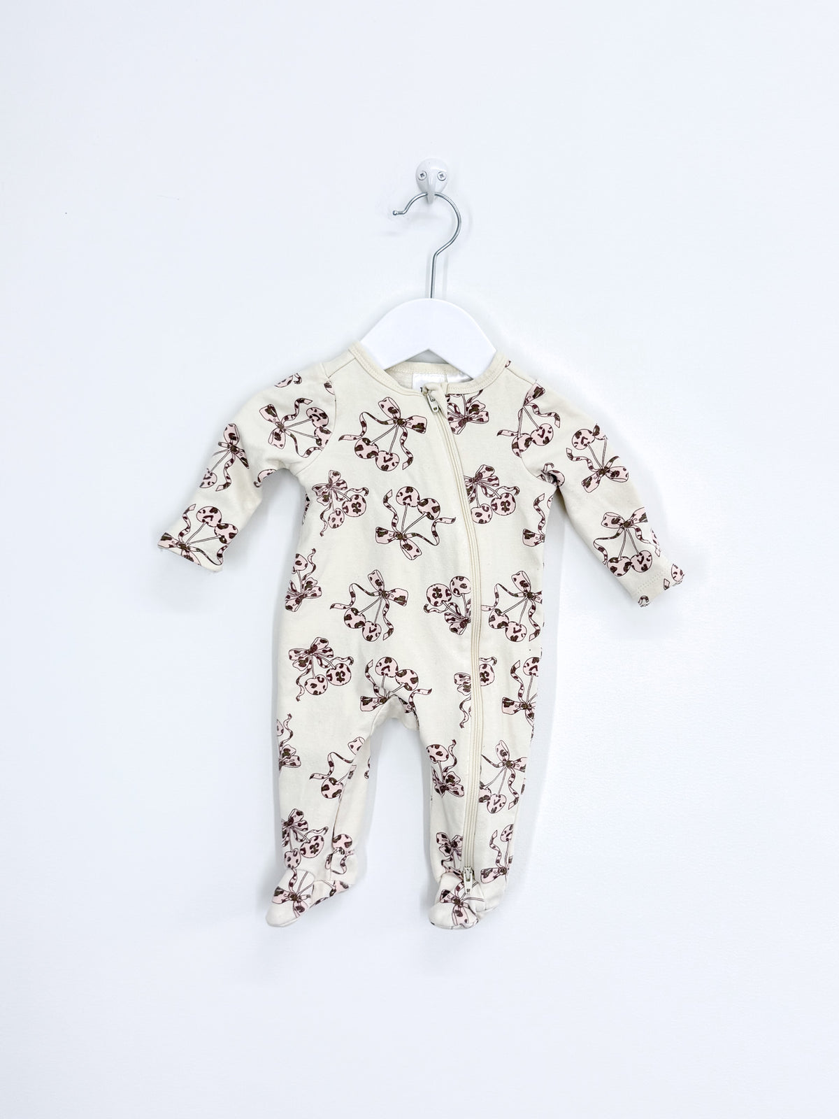 Teeny Weeny fleece zipsuit - cherry bows (newborn)