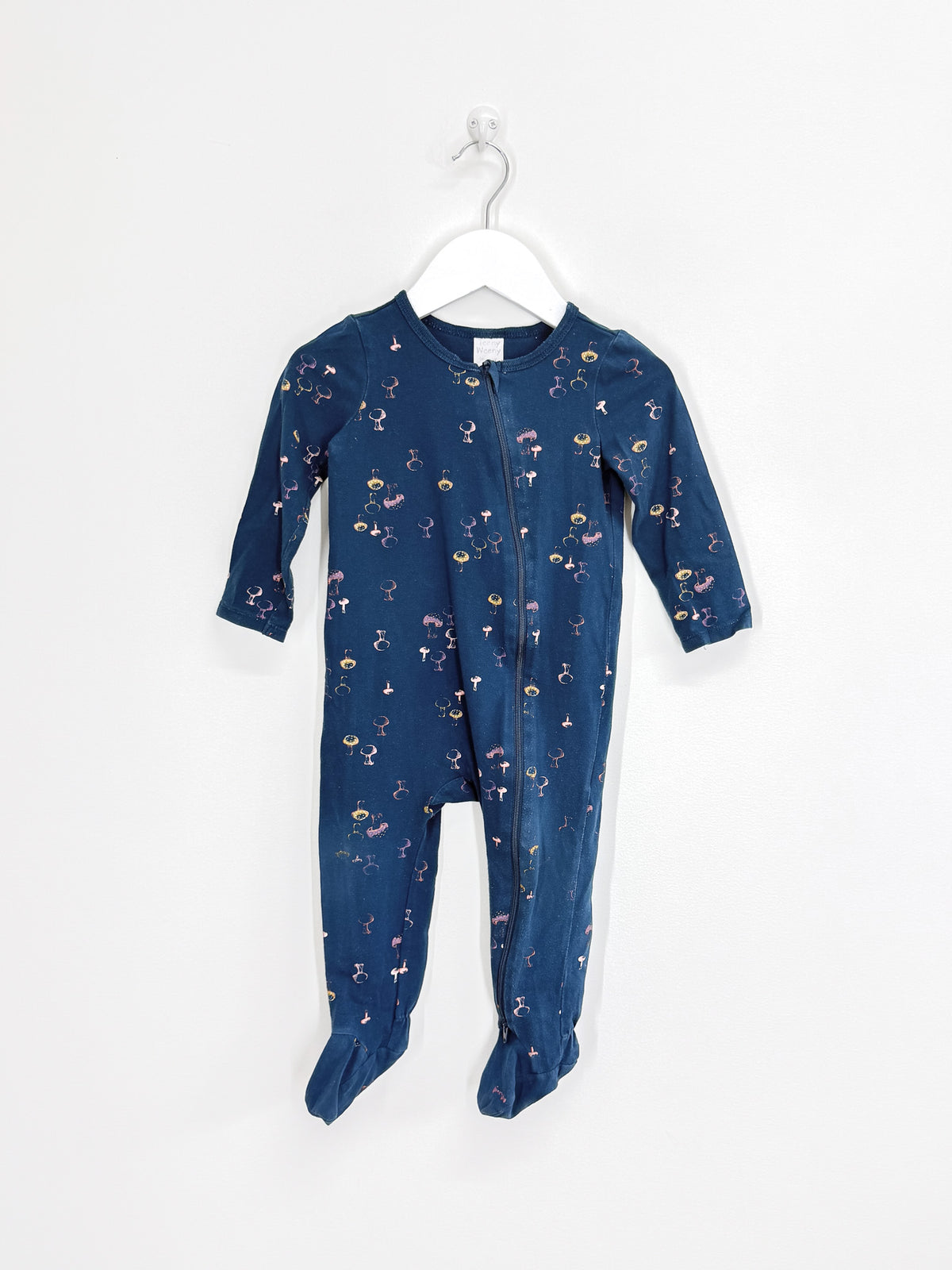 Teeny Weeny zipsuit - blue mushrooms (12-18m)
