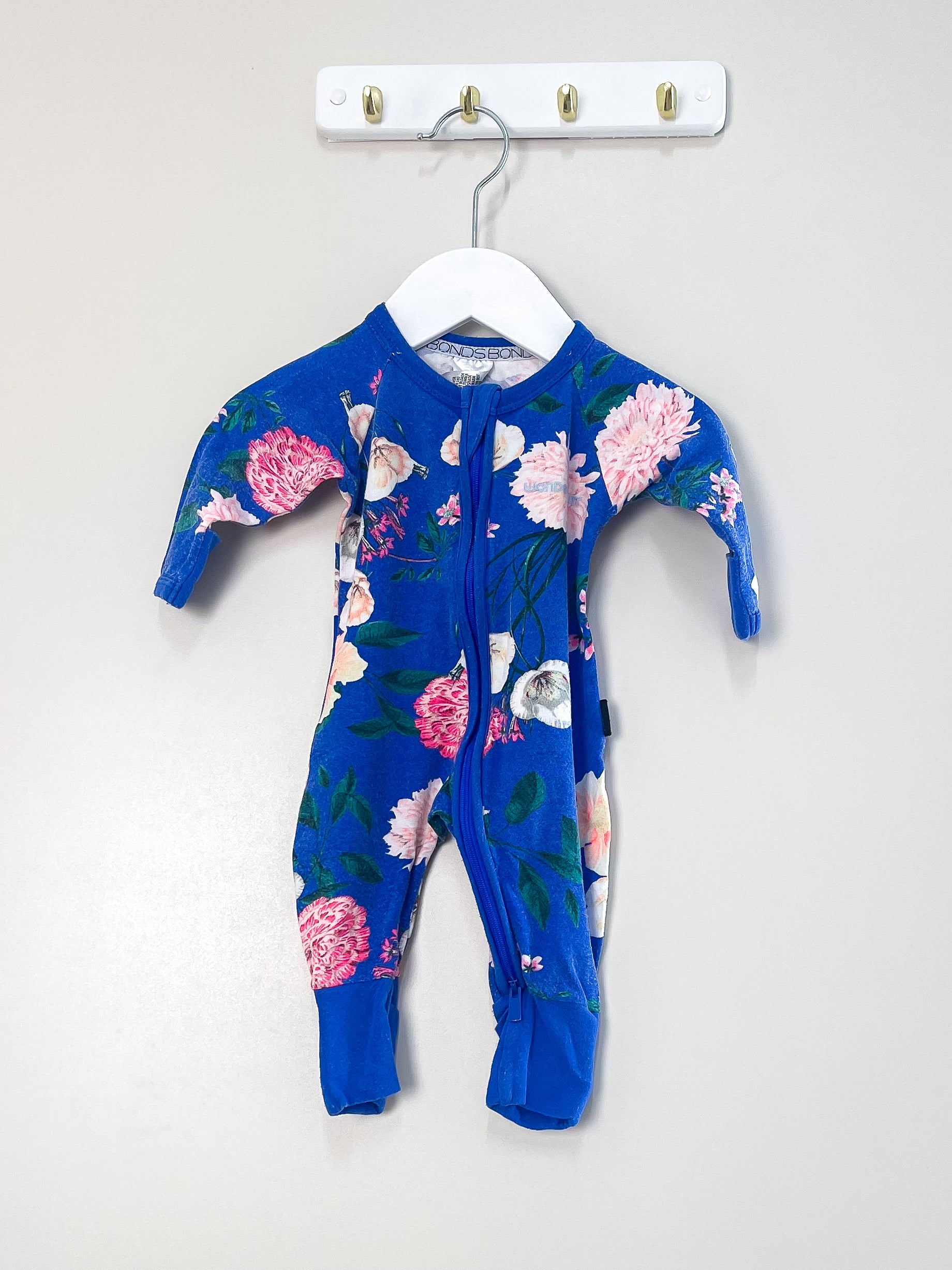 Bonds wondersuit - blue floral (newborn)