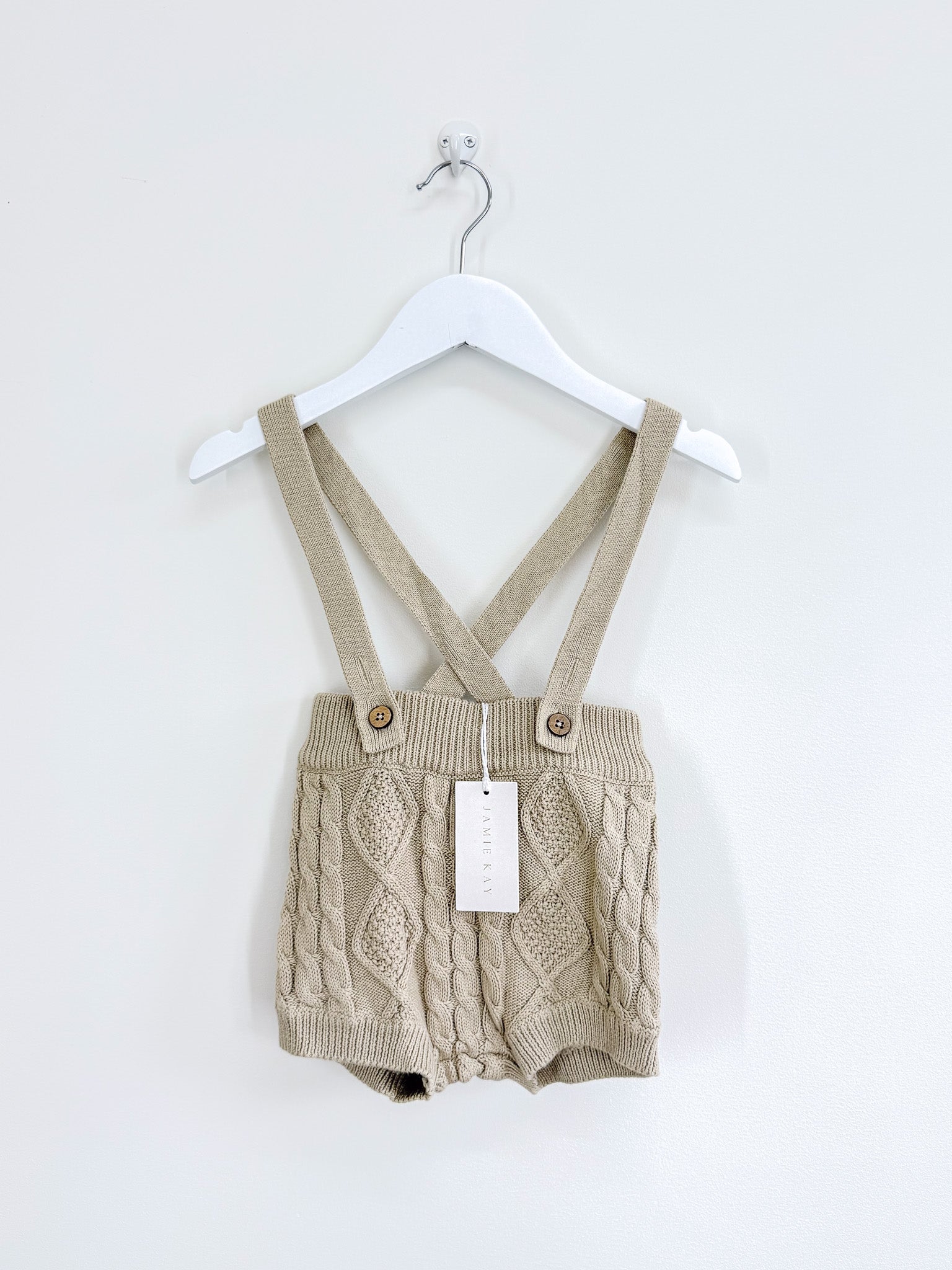 BNWT Jamie Kay hudson suspender knit shorts - sandy brown (3y)