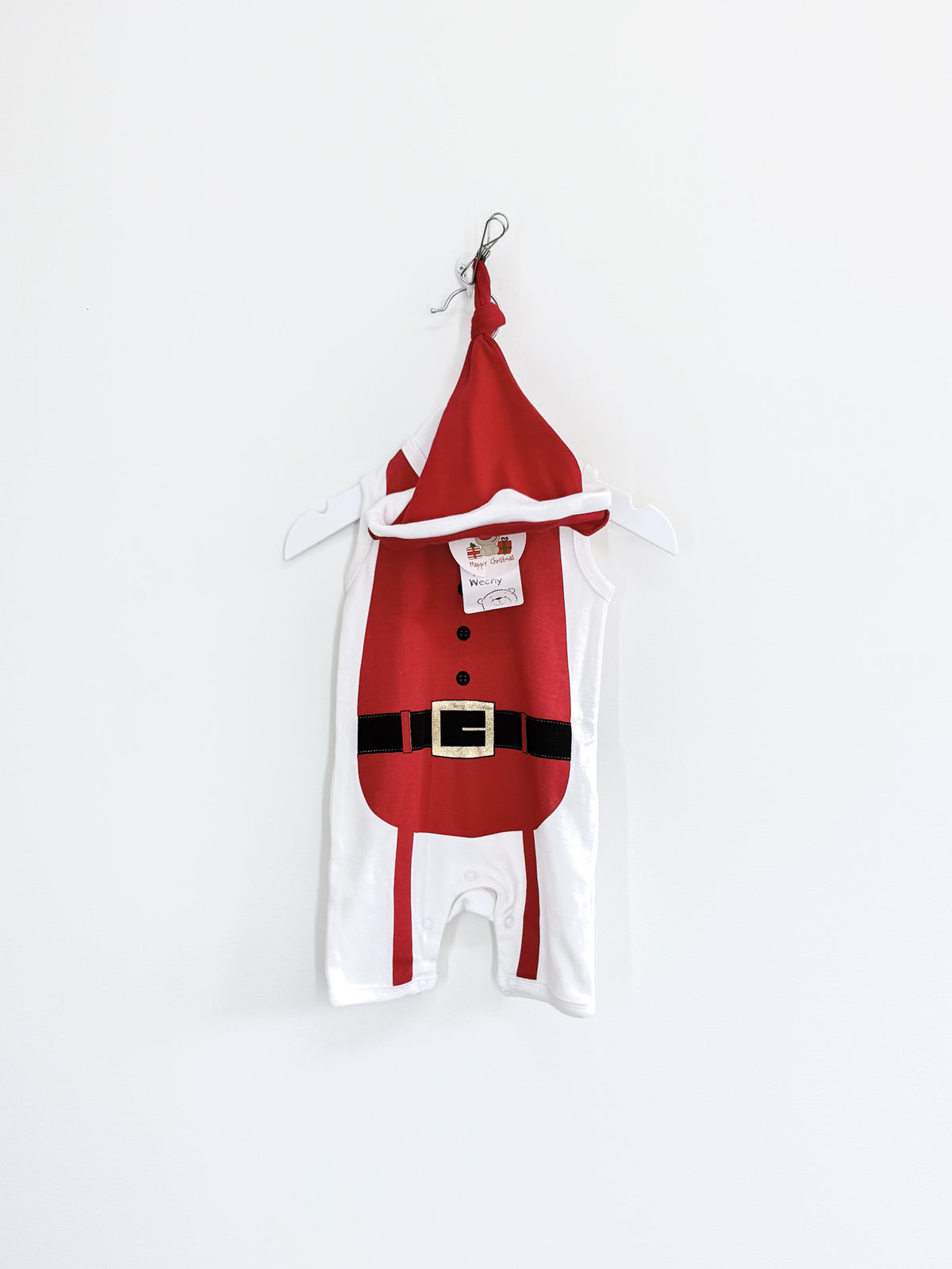 🎄 BNWT Teeny Weeny sleeveless santa romper + hat (0-3m)
