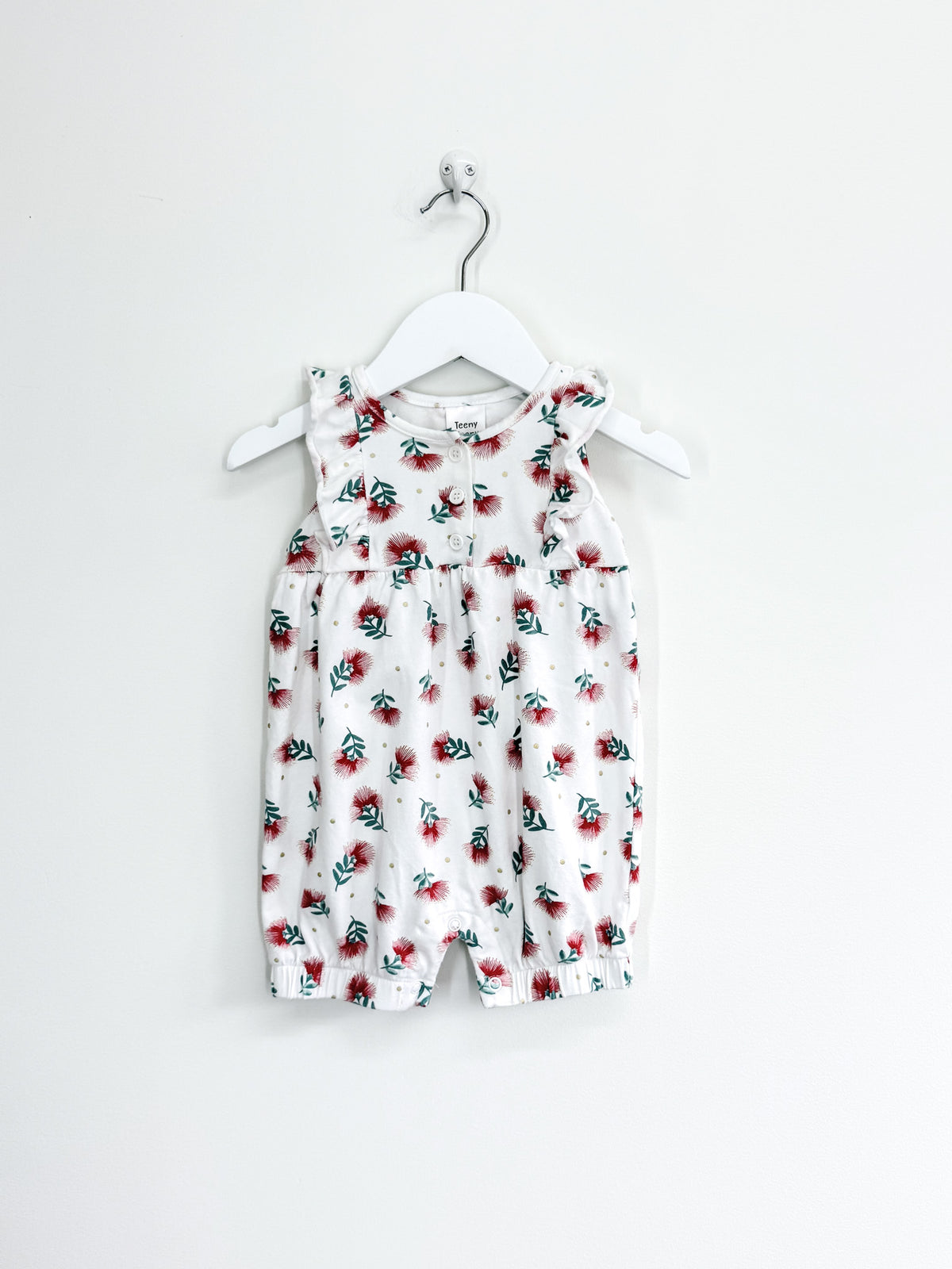 🎄 Teeny Weeny pohutukawa frill romper (6-12m)