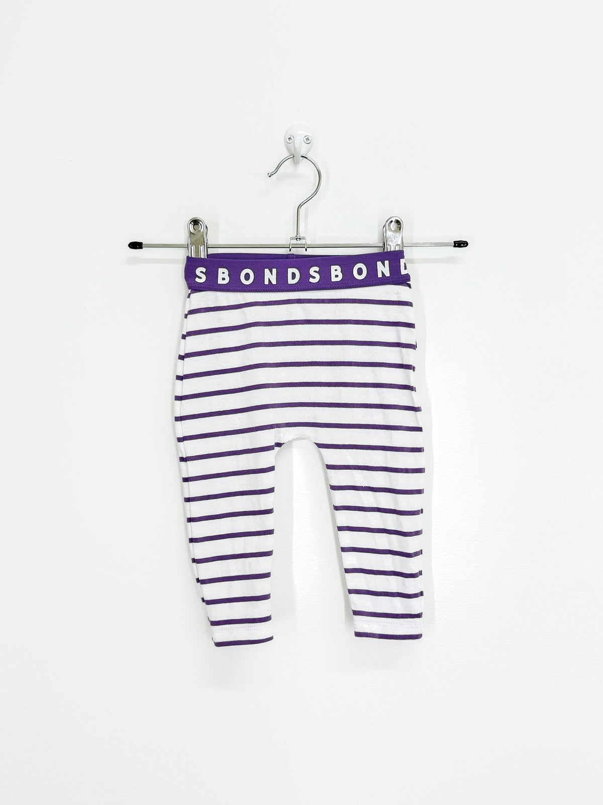 Bonds leggings - purple white stripe (3-6m)