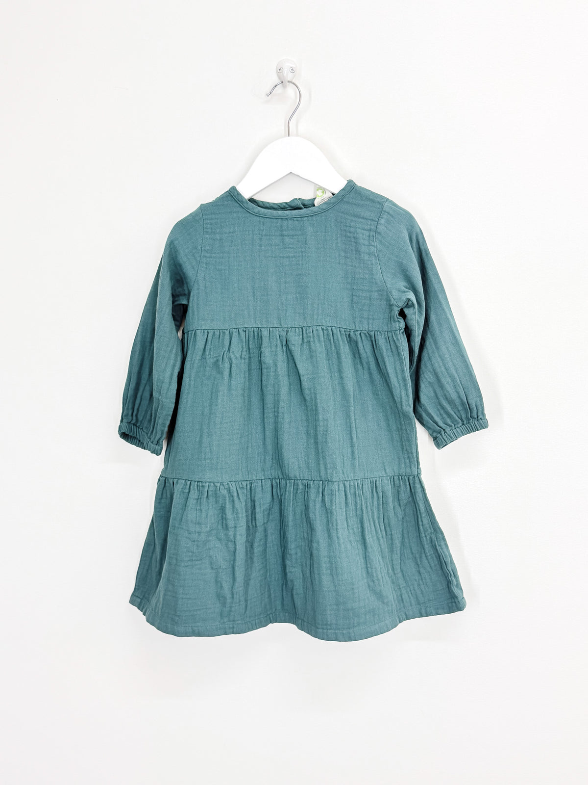 Nature Baby organic long sleeve esther dress - teal crinkle (2y)