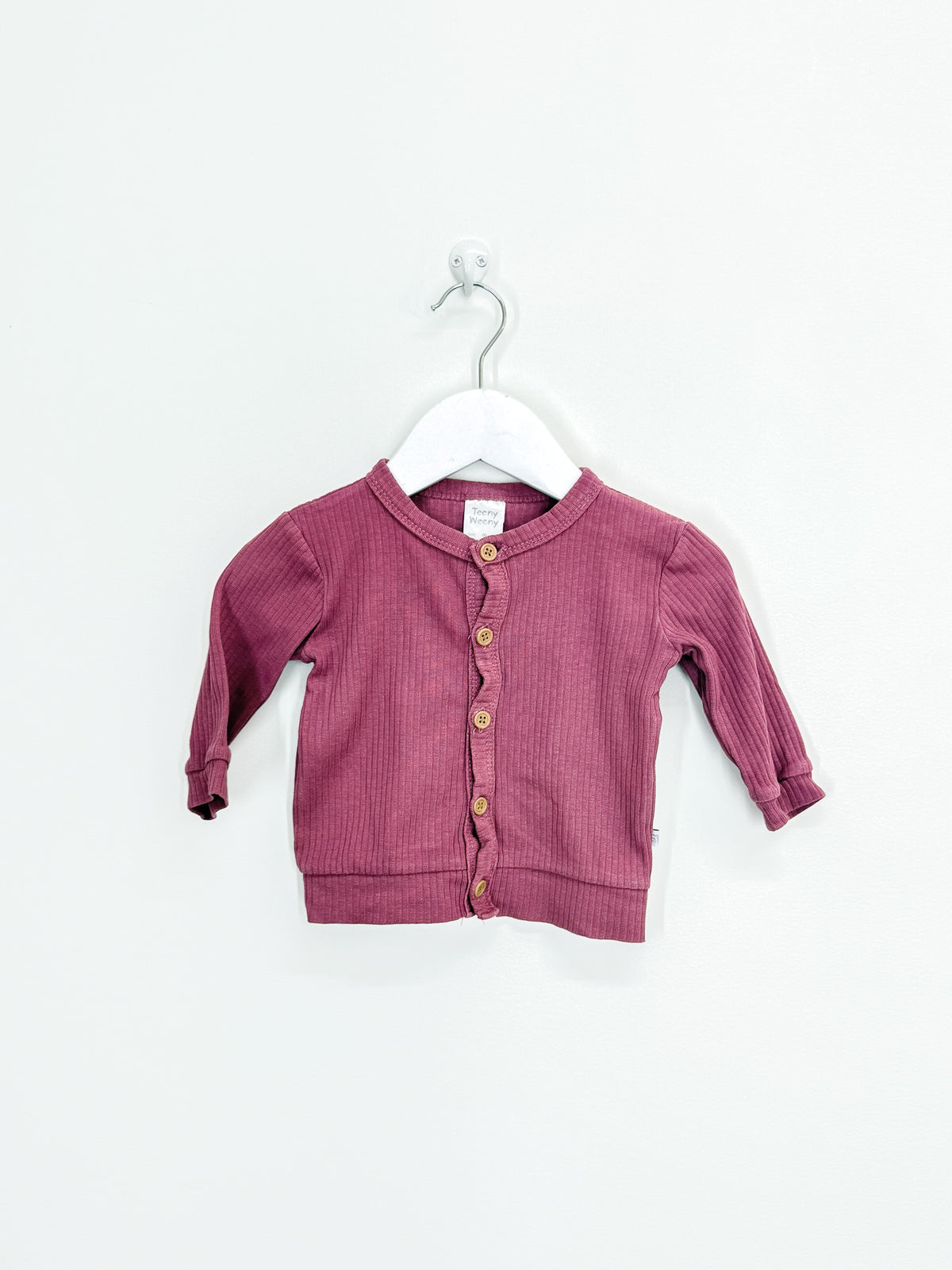 Teeny Weeny long sleeve rib cardigan - berry (3-6m)