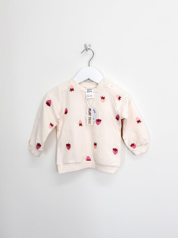 BNWT Teeny Weeny strawberries embroidered sweatshirt (12-18m)