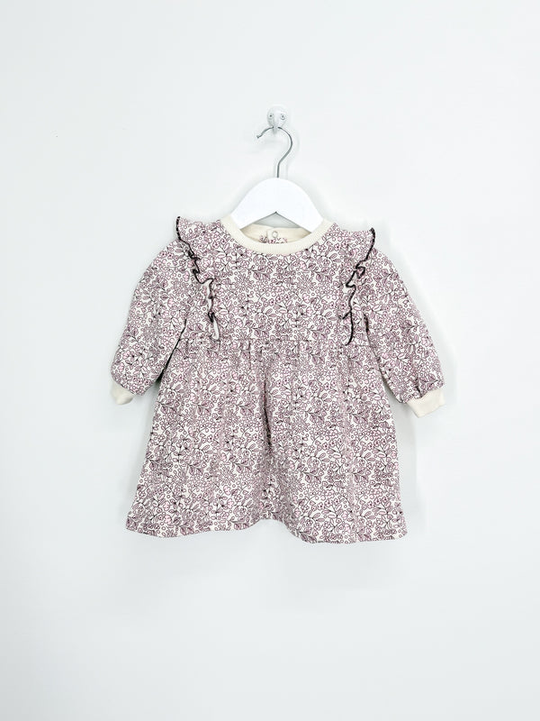 Teeny Weeny long sleeve fleece frill floral dress (6-12m)