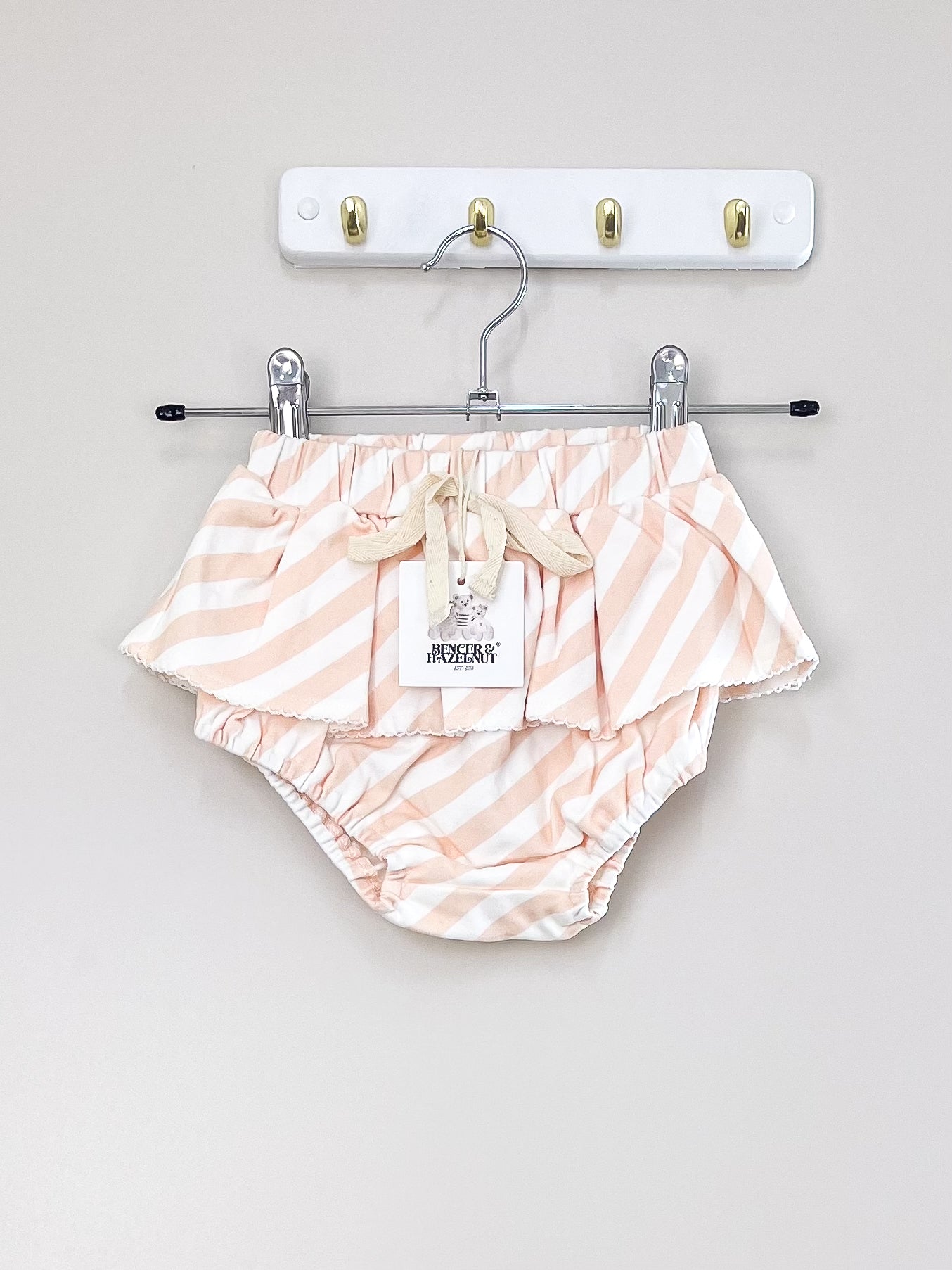 BNWT Bencer & Hazelnut frill bloomers - peach stripe (2y)