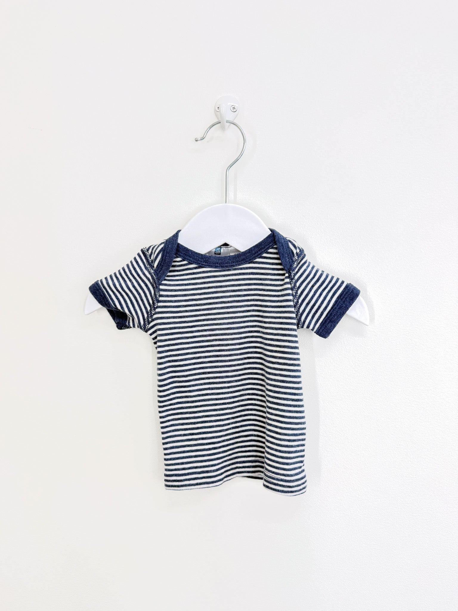 Superfit merino cotton tee - navy stripe (0-3m)