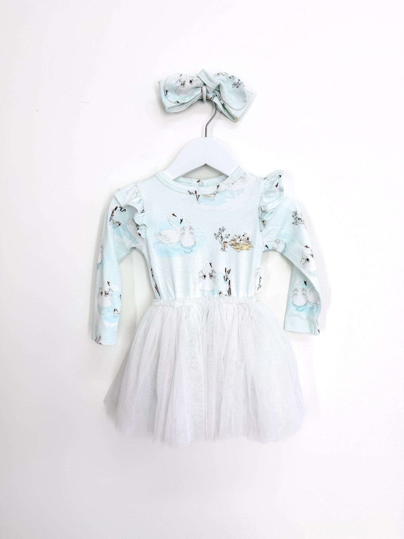 Aster & Oak organic swan tutu dress + headband (1-2y)