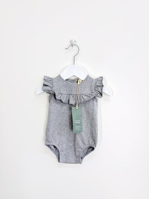 BNWT Nature Baby organic frill suit - grey marle (0-3m)