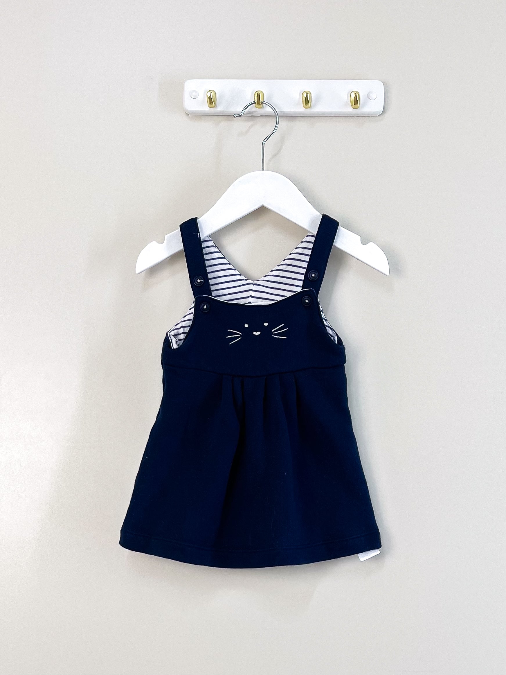 The Little White Compant kitty pinafore (6-9m)